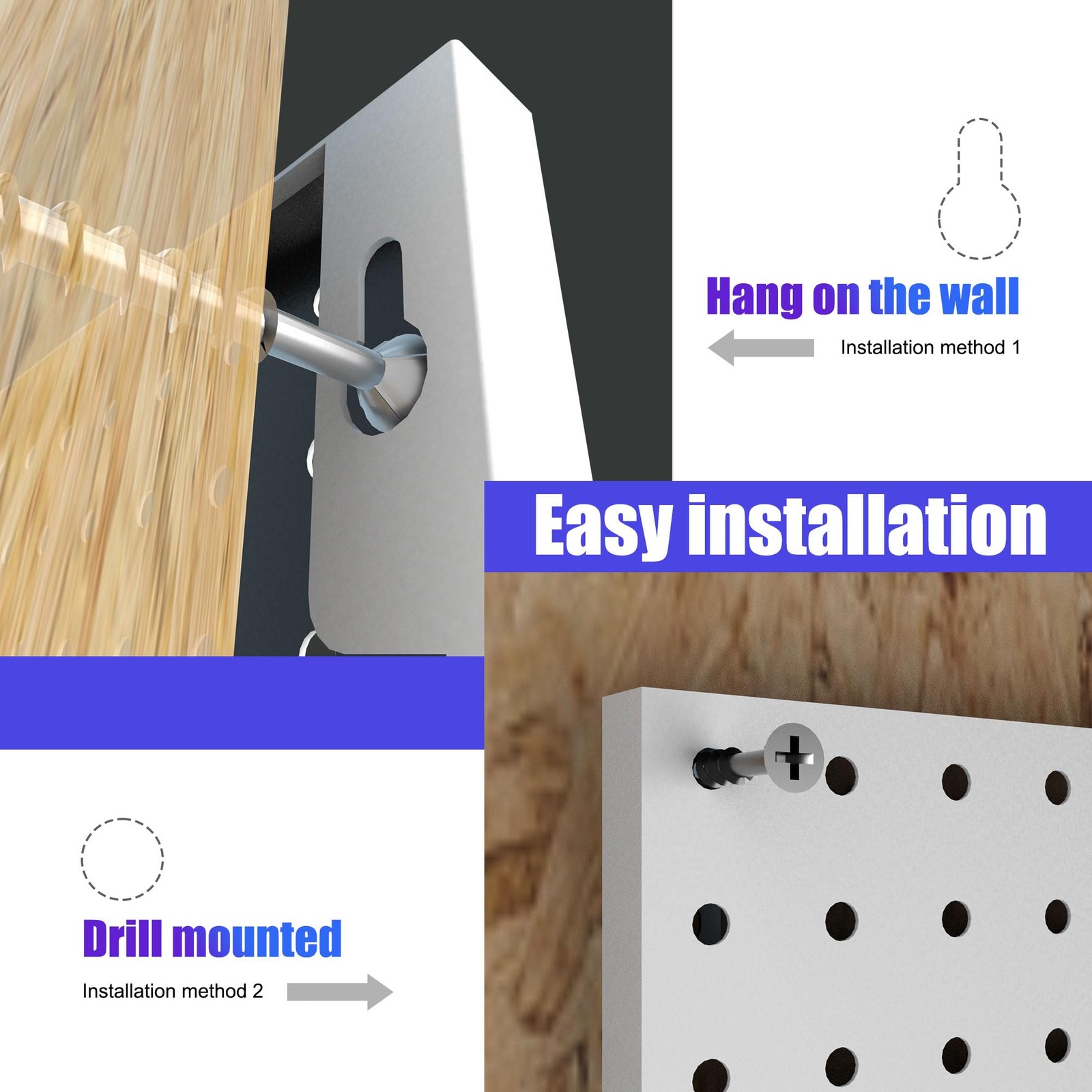 Peg Board, 4 Pack Metal Peg Board Panels, White PegBoard Wall Organizer for G...
