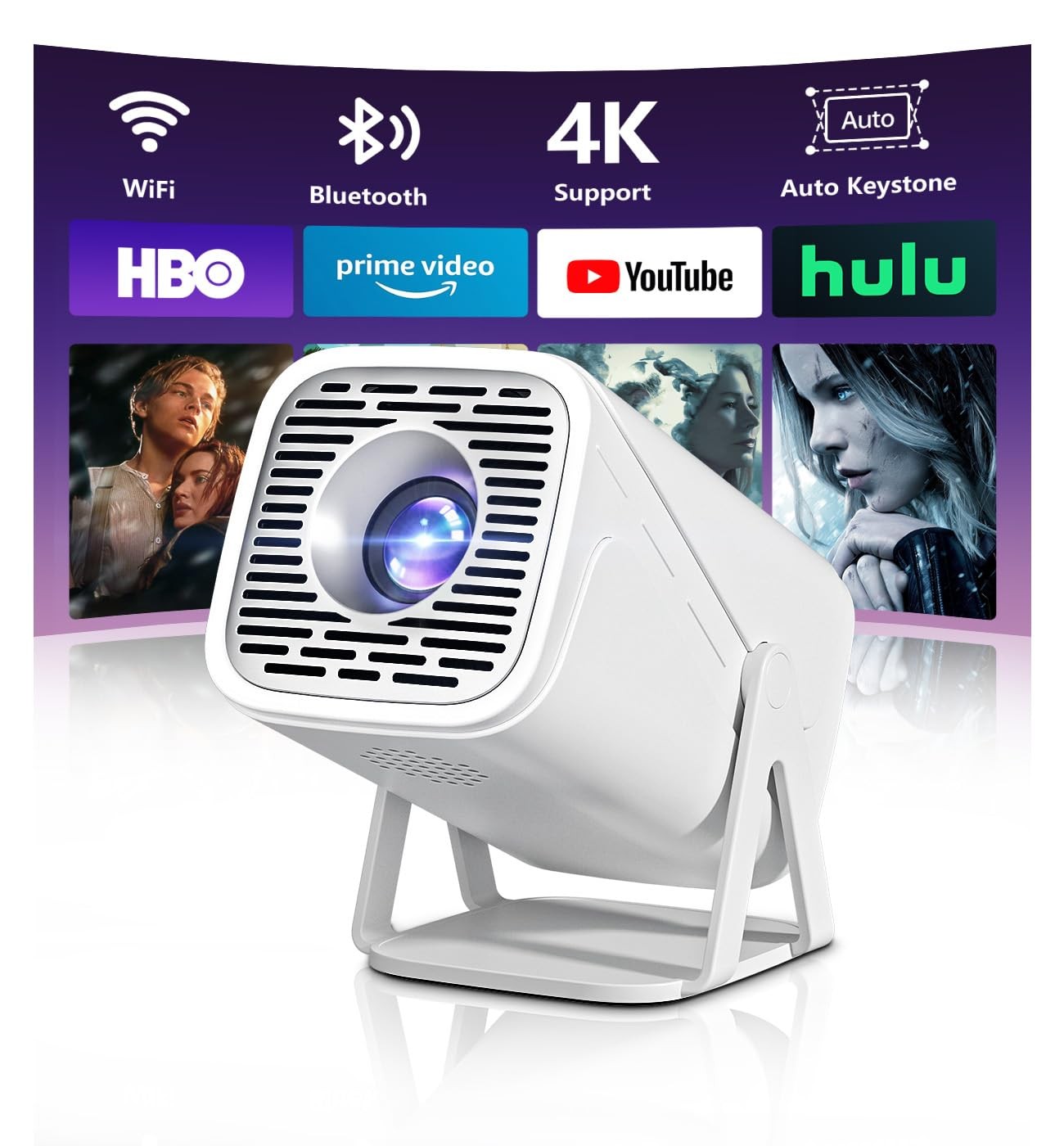 Mini Projector with WiFi and Bluetooth, 4k Support Full Hd 1080P Portable Out...