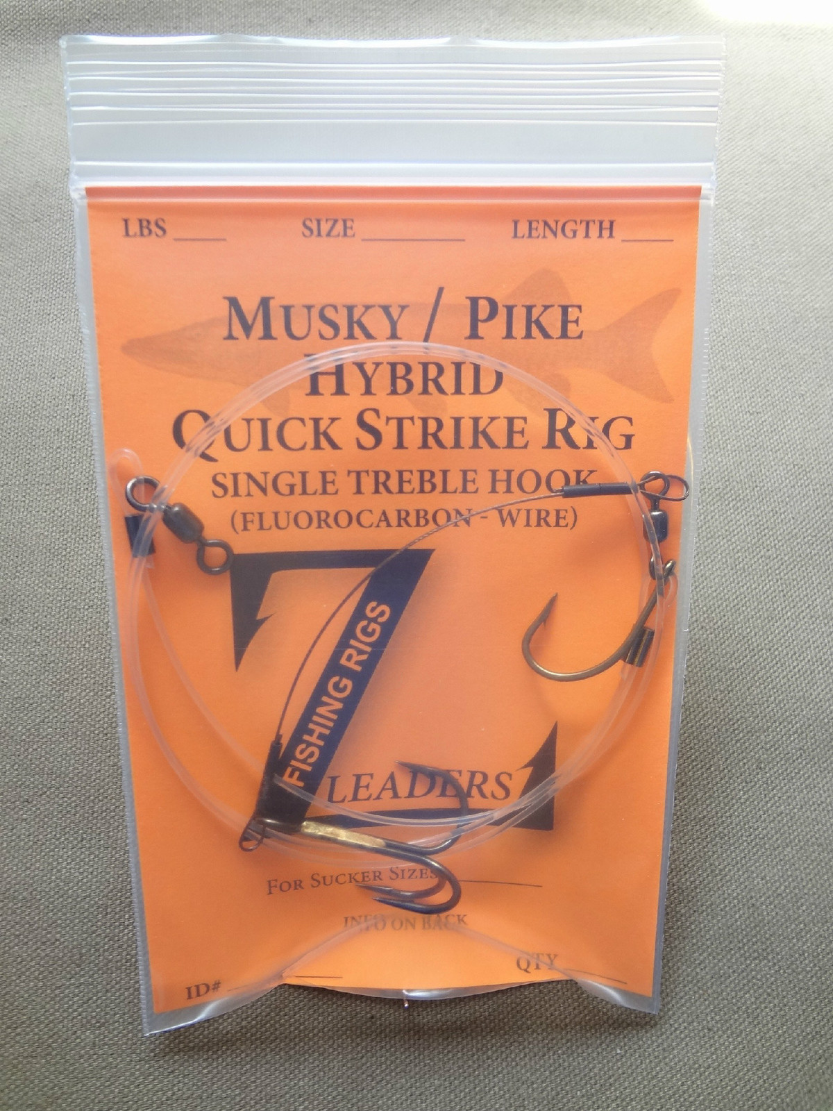 HYBRID MUSKY / PIKE SUCKER RIG - 1 TREBLE - 130# Fluorocarbon / 90# Wire  MUSKIE