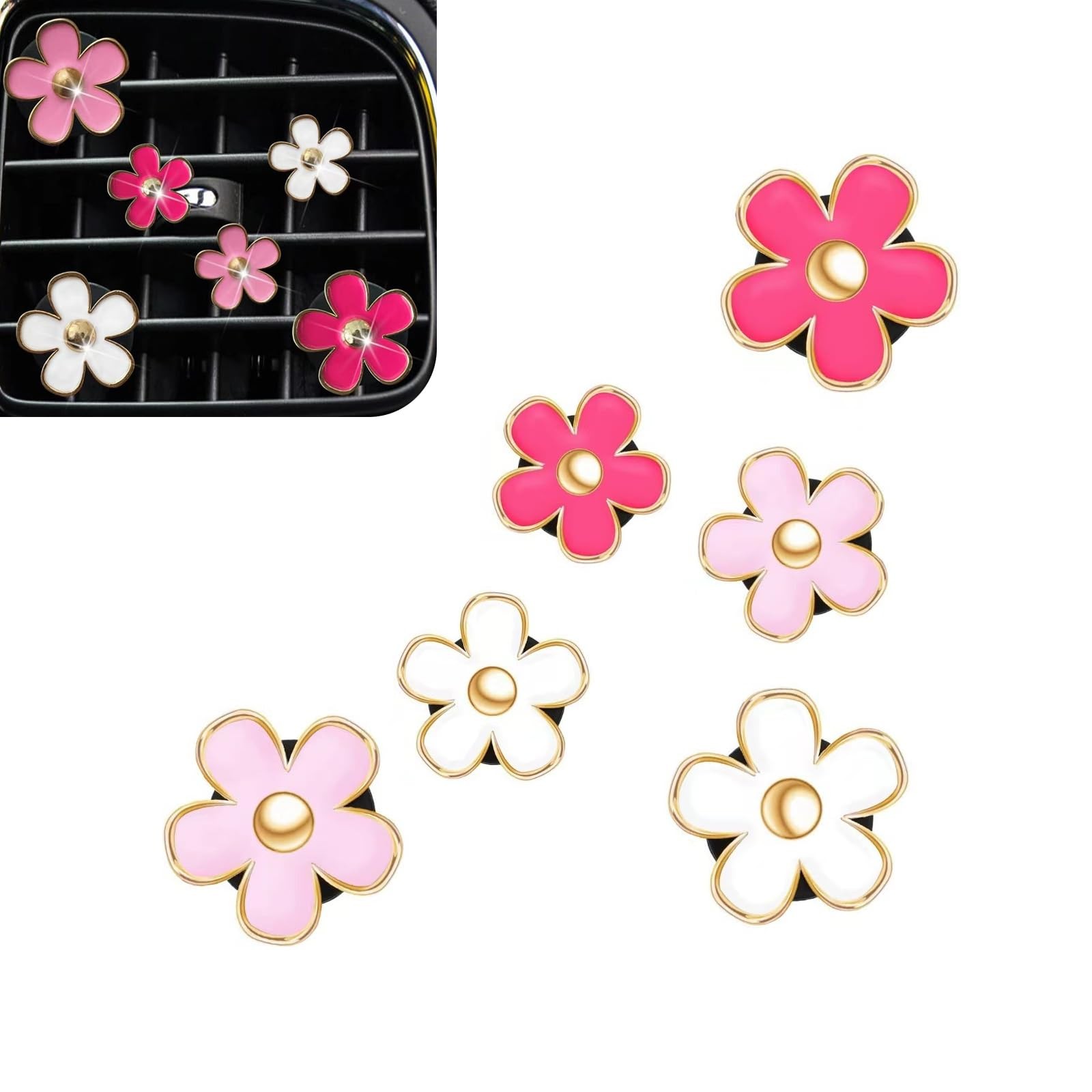 Zikefest 6PCS Car Air Vent Clip, 0.17 Ounce (Pack of 6), Rose red-Pink-White