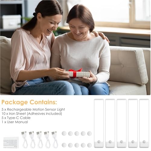5-Pack Motion Sensor Under Cabinet Light, 3 Color Temperature 7.9 inch White