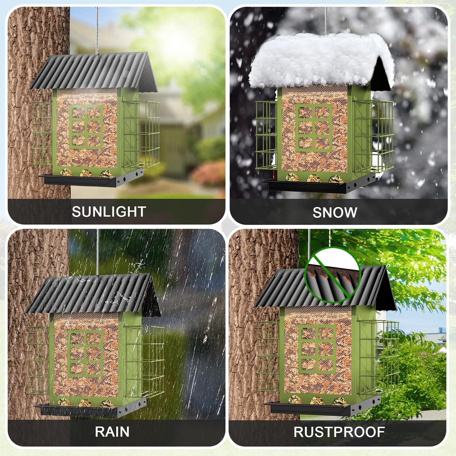 Bird Feeders for Outdoors Hanging, Metal Feeder with Double Suet Green