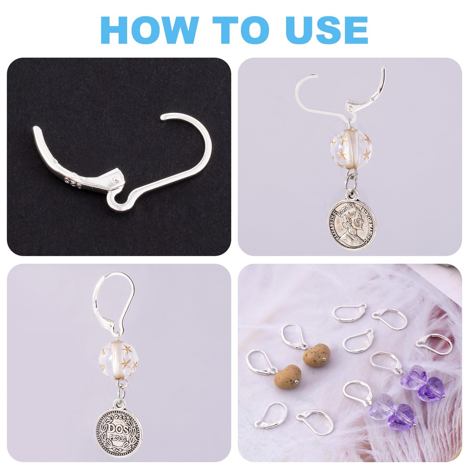 6pcs Silver Plated Earring Hooks, Hypoallergenic Leverback Earring Backs Clas...