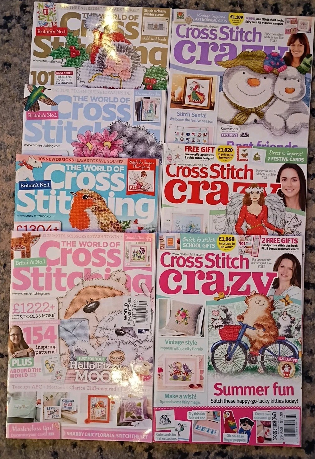 Lot of 7 Cross Stitching Magazines: 5 World Of Cross Stitching, 3 C. S. Crazy UK