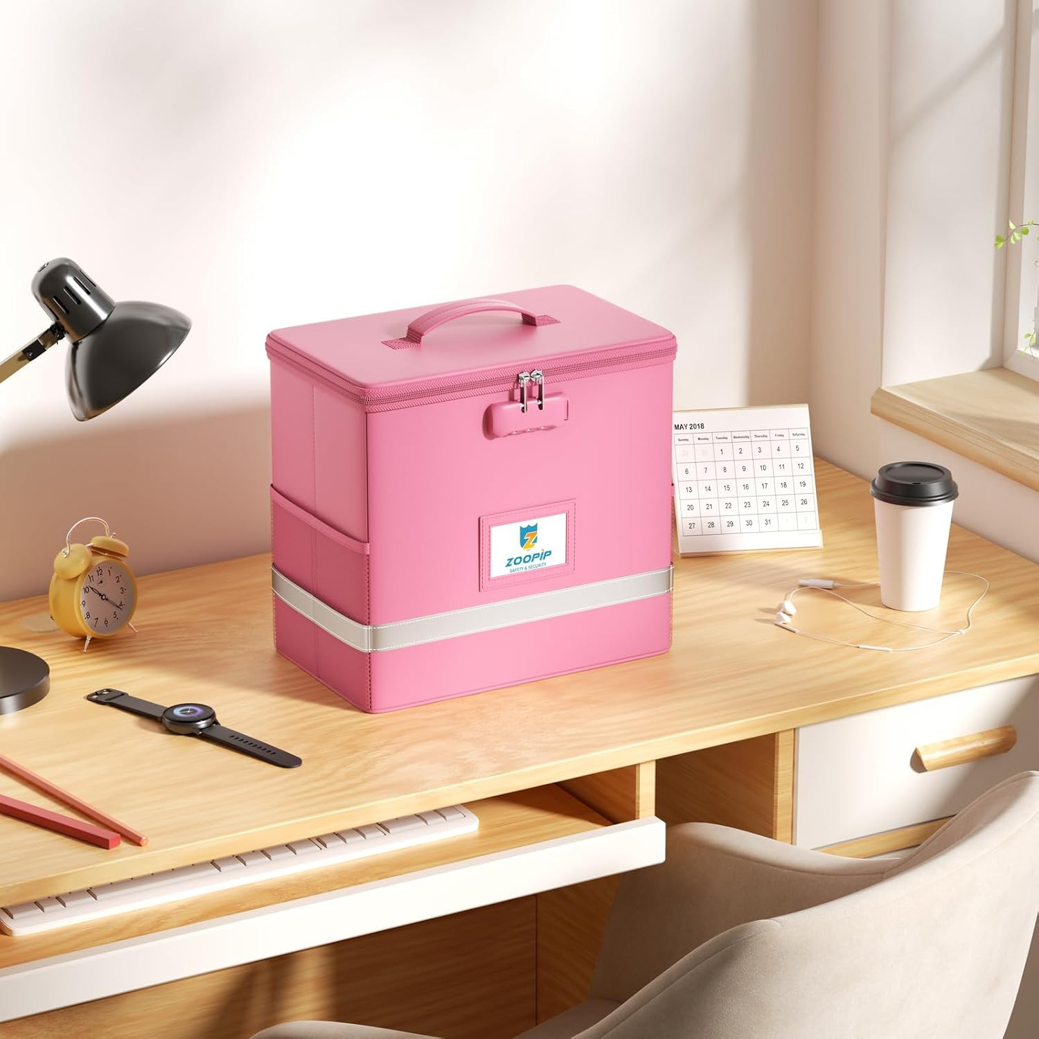 Fireproof File Box with Lock Document Box Storage Organizer(12.2"*6"*10.2 Pink)