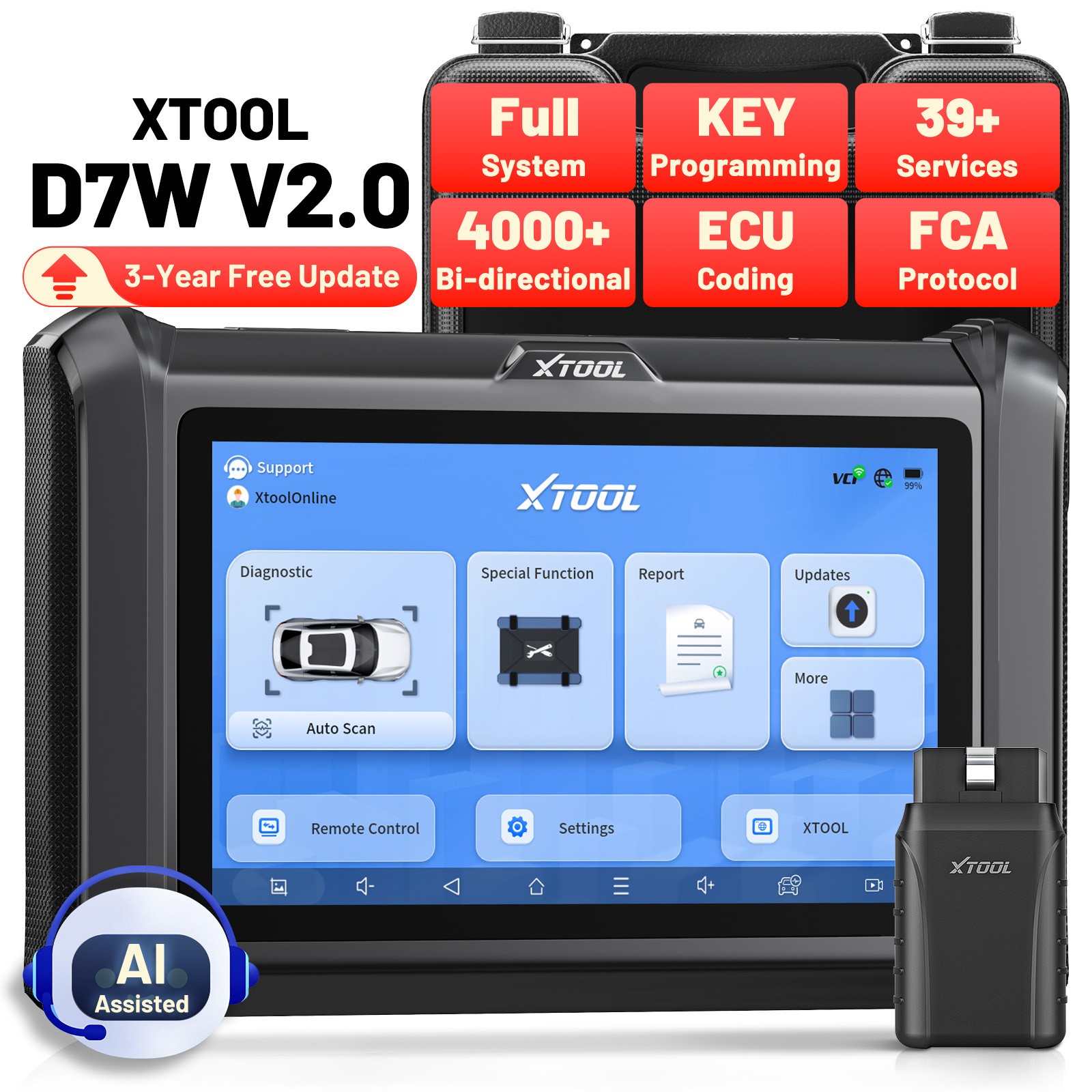 USED XTOOL D7W V2.0 Wireless Diagnostic Tool Bidirectional Scanner 39+ Services