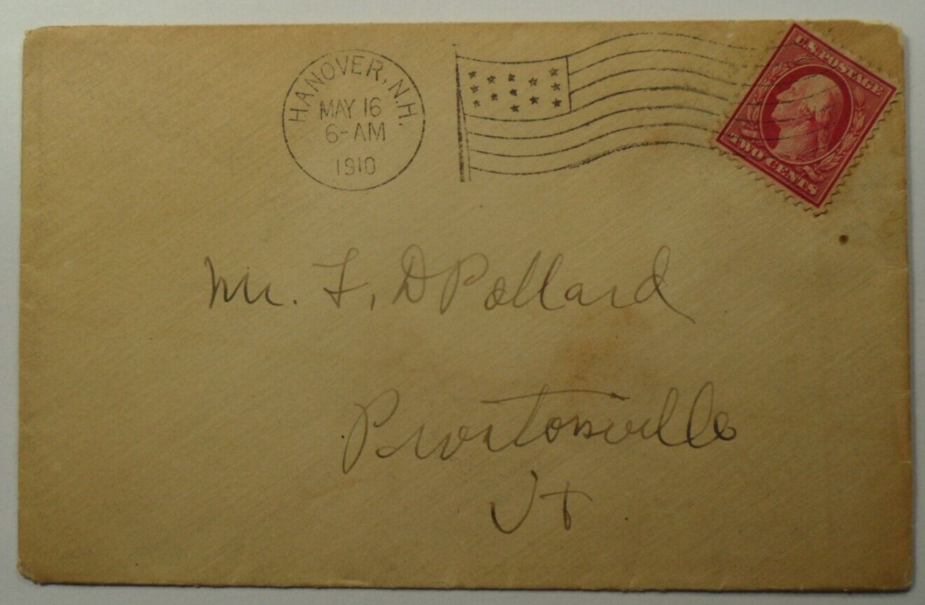 STAMPMART : USA HANOVER NEW HAMPSHIRE 1910 FLAG CANCEL SMALL WASHINGTON 2c COVER