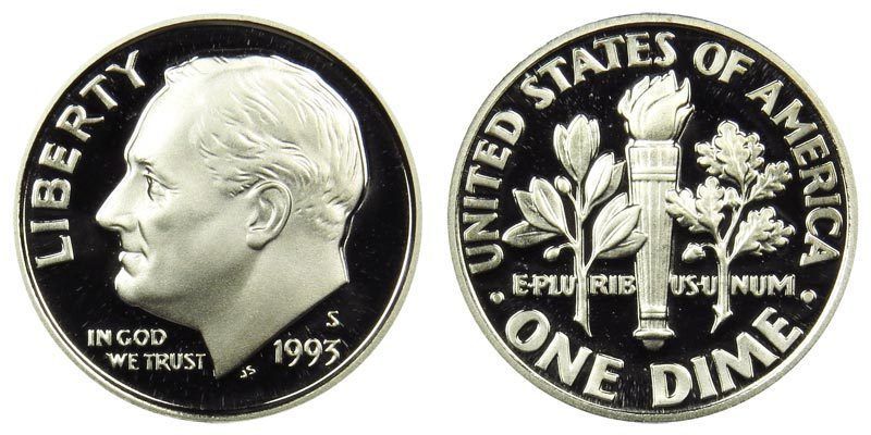 1993 S GEM BU PROOF ROOSEVELT DIME 10 CENT BRILLIANT UNCIRCULATED PF COIN #3417