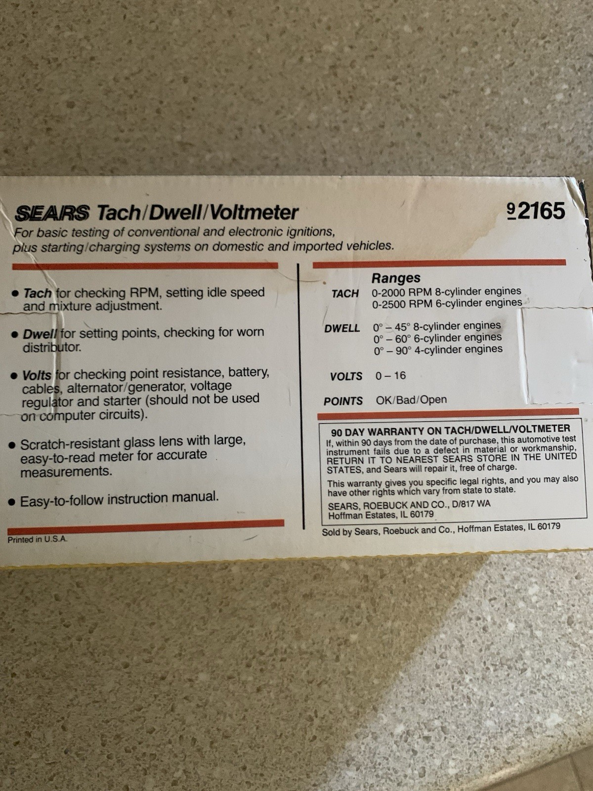Like New Old Stock Sears Tach/Dwell/Voltmeter Testing Instruments