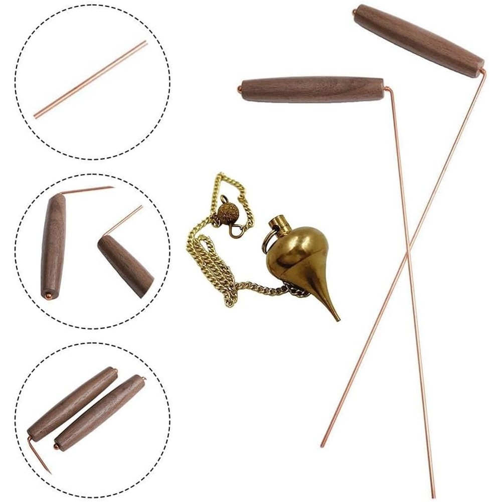 Metal Detection Dowsing Rod Set with Pure Copper Rods and Walnut 5376