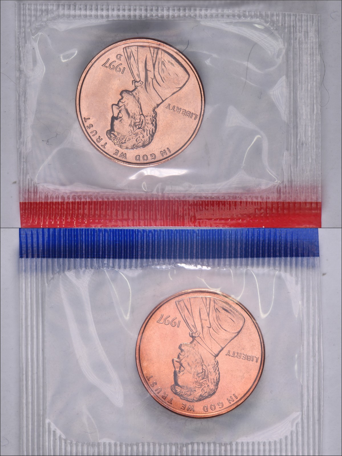 1997 P/D Lincoln Memorial Cents in Original Mint Cello BU