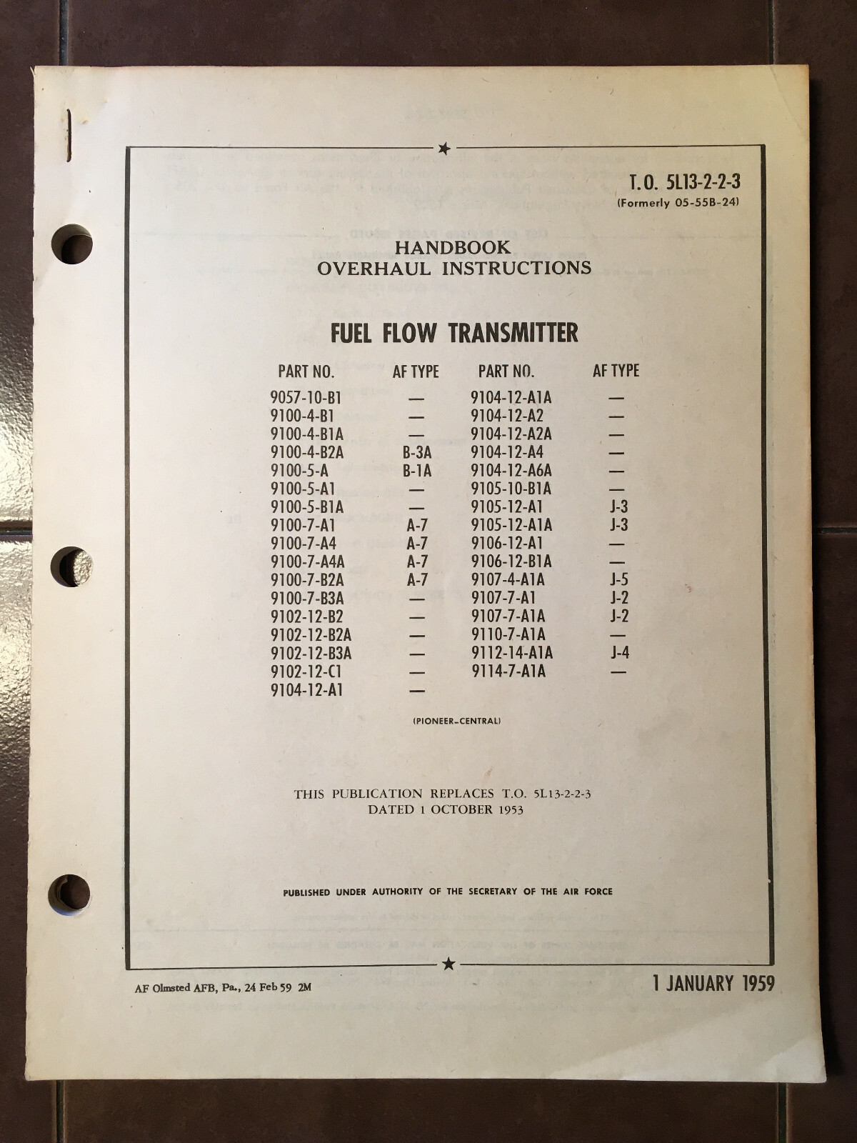 Pioneer Fuel Flow Transmitter B-3A, B-1A, A-7, J-3, J-5, J-2, J-4 OHC Book