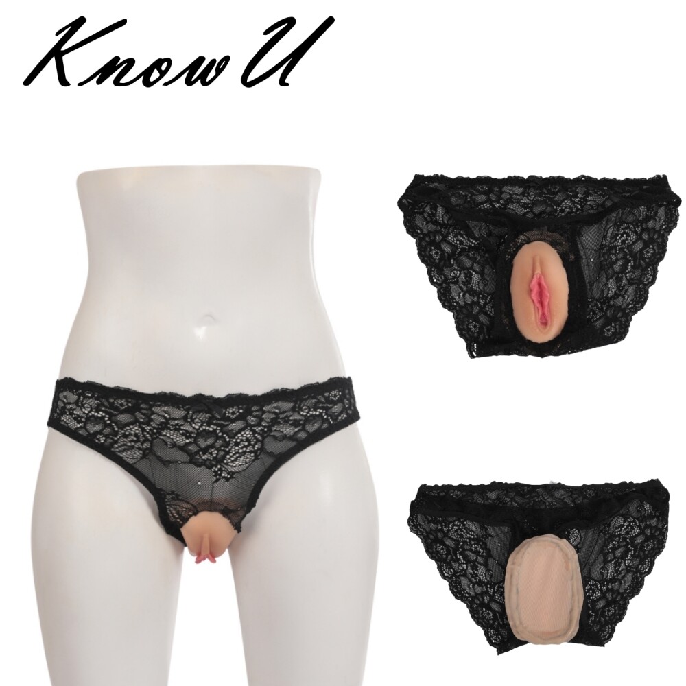 Realistic Silicone Fake Vagina Hiding Gaff Pads with Lace Panties Transgender