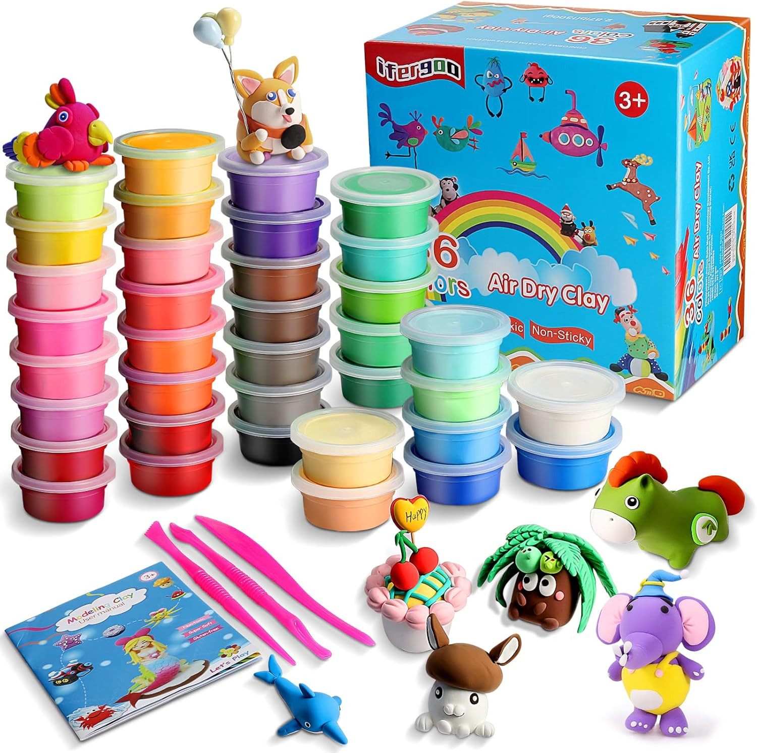 iFergoo Modeling Clay Kit - 36 Colors Magic Air Dry Clay for Kids, Ultra Light,
