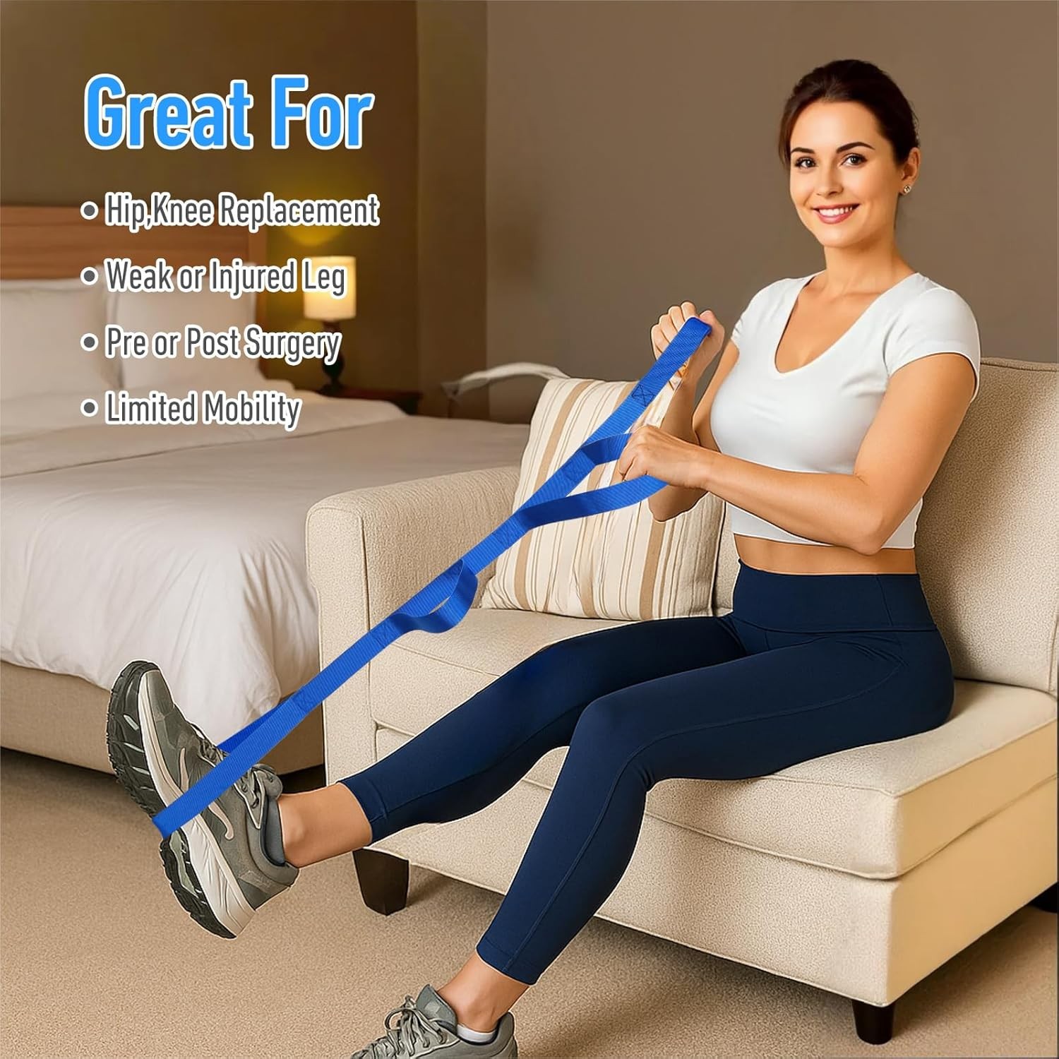 1pc 45 Inch Leg Lifter Strap Rigid W/ Multi Loops After Hip Replacement Knee