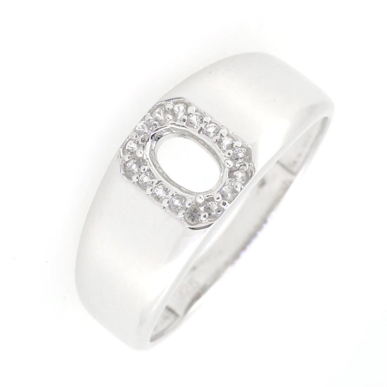 Men's Sterling Silver Semi Mount Ring Setting Oval OV 6X4mm Halo