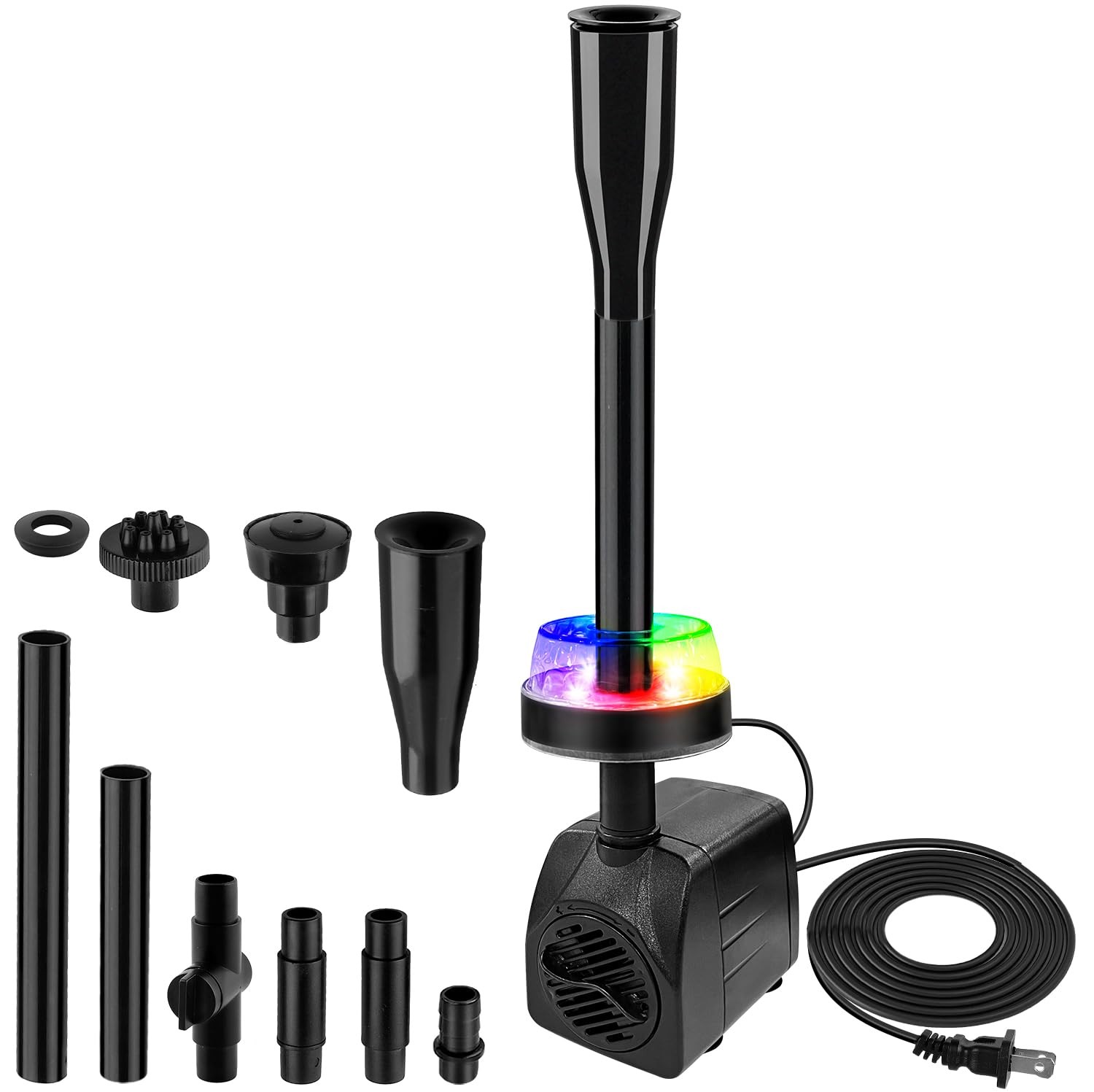 15W 800L/H Submersible Pond Fountain Pump with LED Lights, Ultra Quiet Water ...
