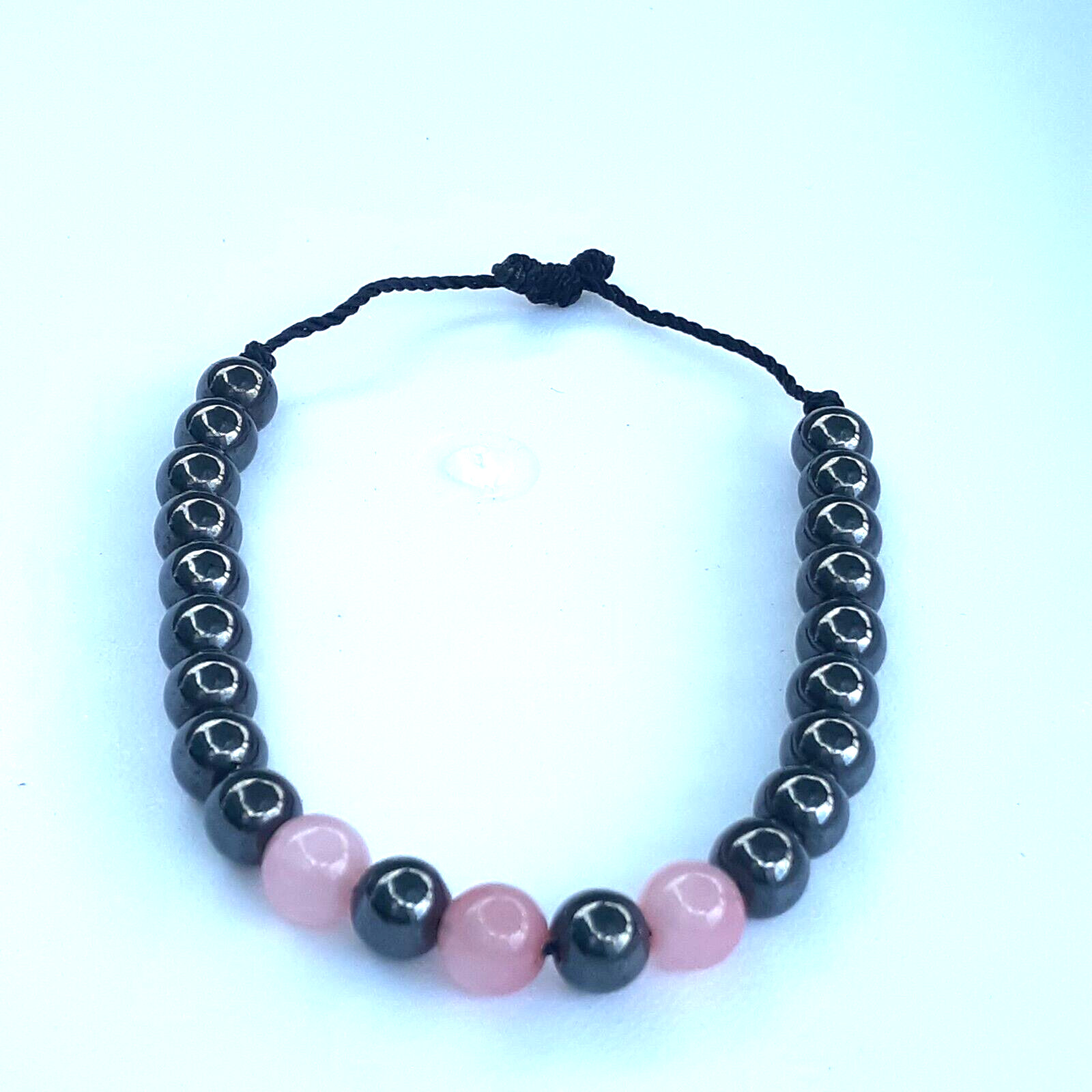 Protection Bracelets Rose Quartz and Hematite in black string