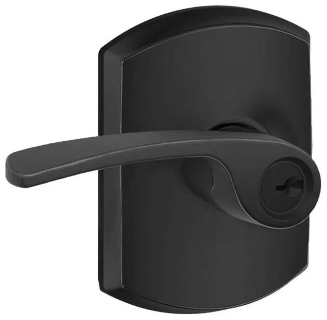 Schlage F51A MER 622 GRW Merano Keyed Entry Lever Matte Black F-Series