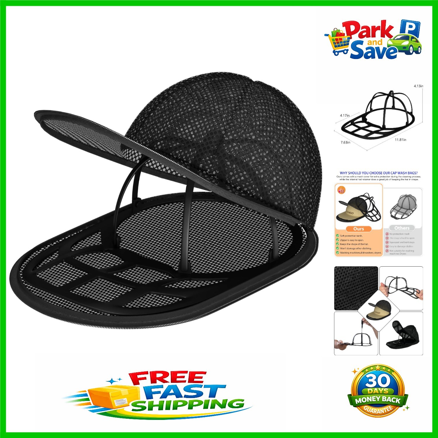 Compact Hat Cleaner Cage - Machine Safe for Baseball Caps & Trucker Hats