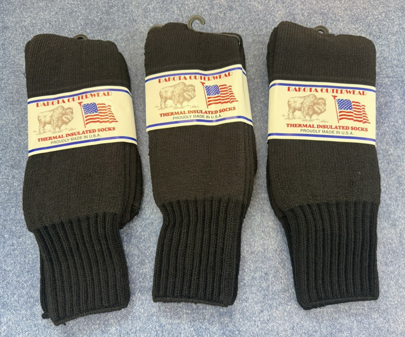 3 Pairs~Dakota Outerwear-Black Thermal Insulated Socks~Size 9-11~Made In USA~New