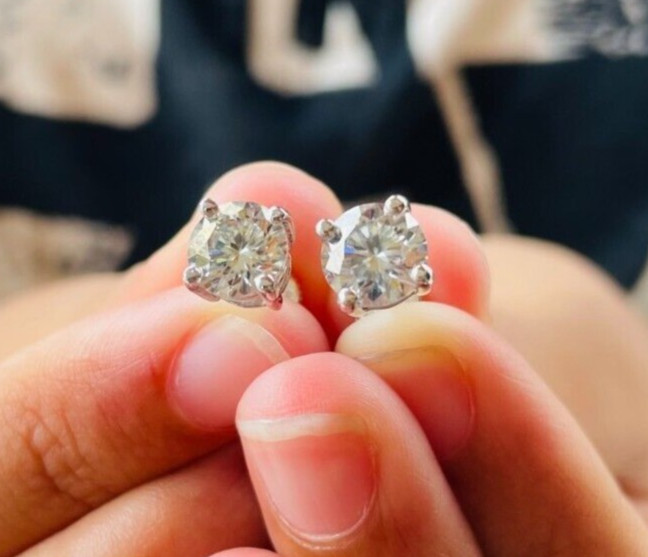 2 Ct Off White Treated Diamond 4 Prong Stud Earrings in 925 Silver