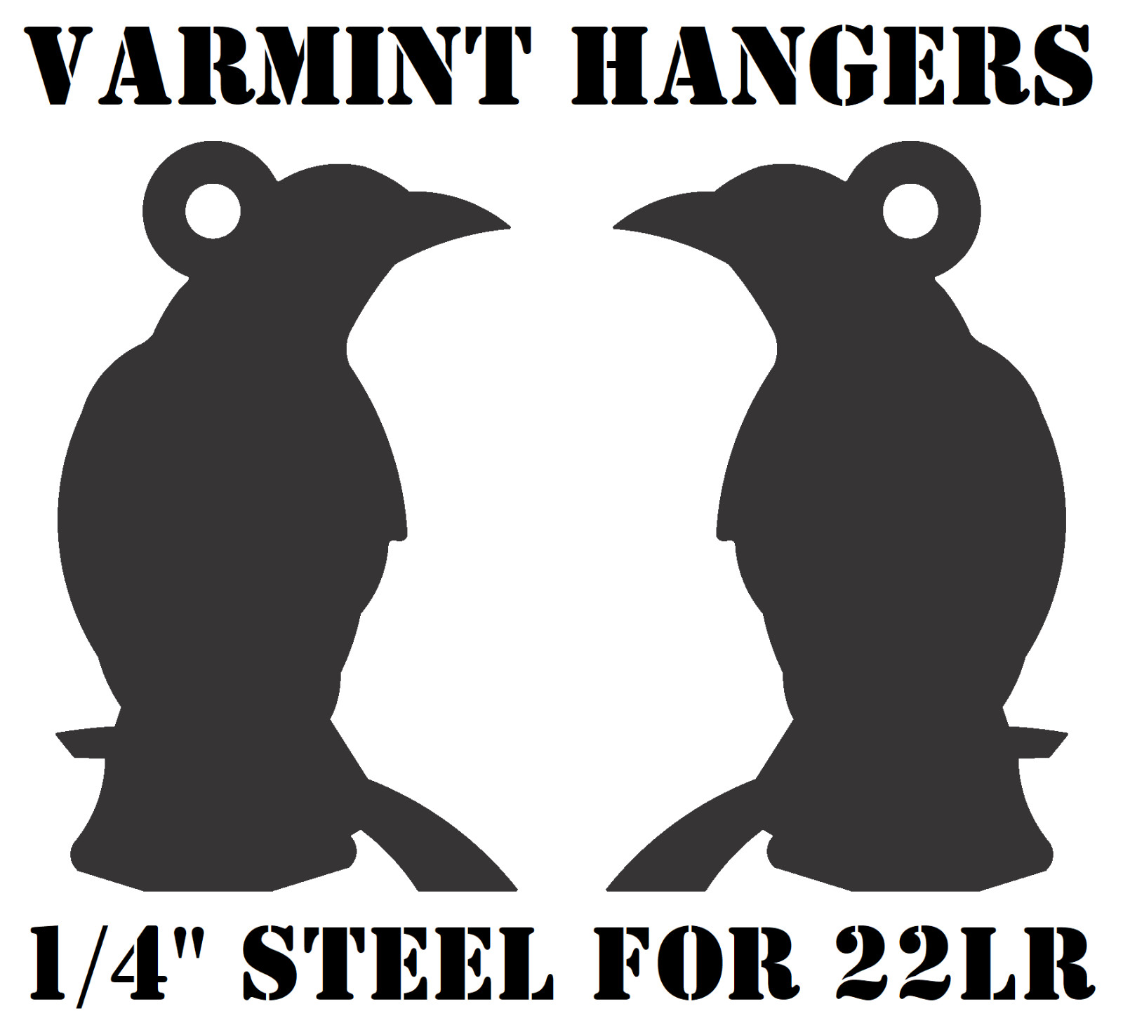 1/4" 22LR Steel Shooting Targets - 2pc Crow Varmint/Animal Silhouette Hangers
