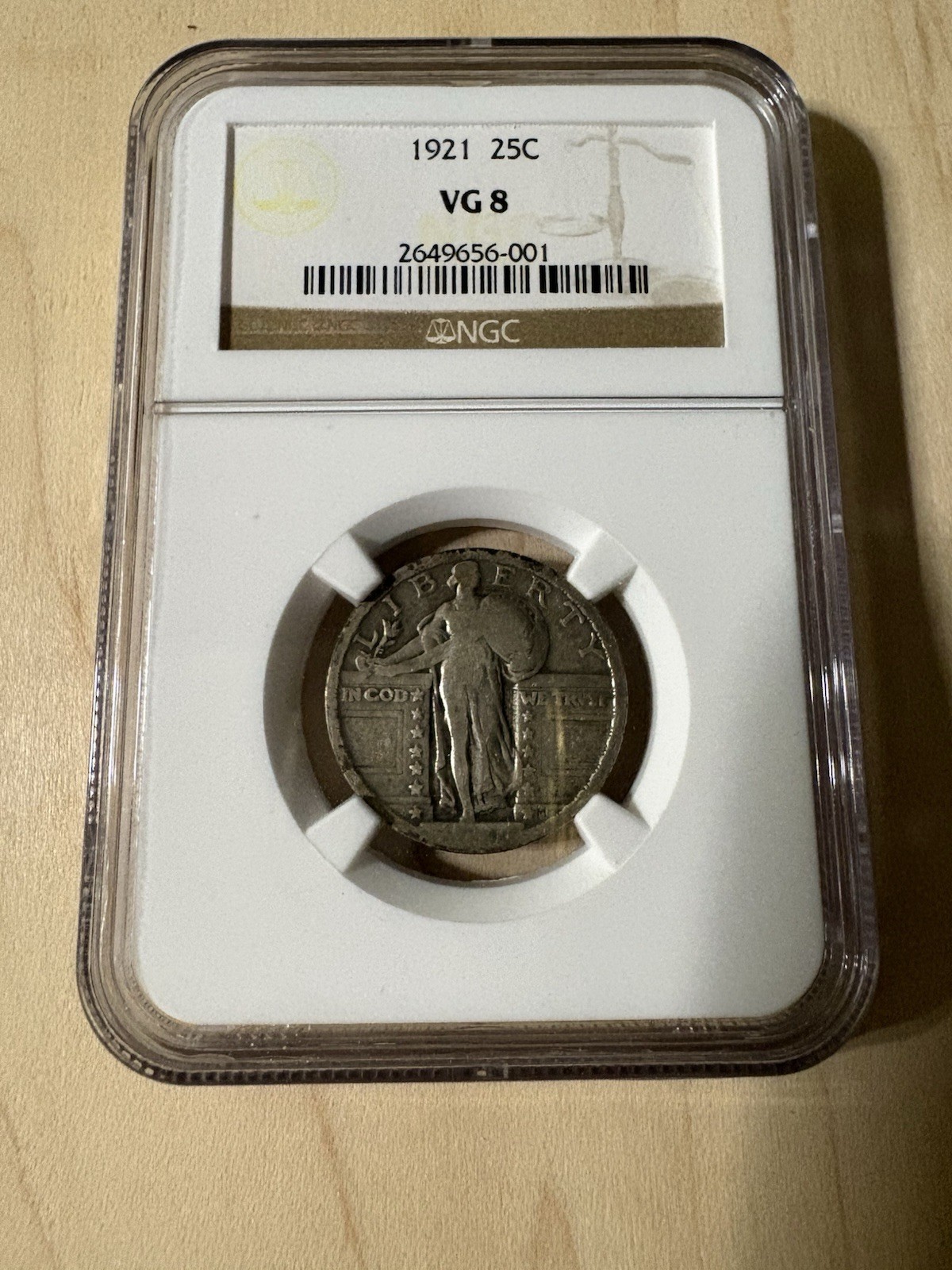 1921 STANDING LIBERTY QUARTER, NGC, VG8