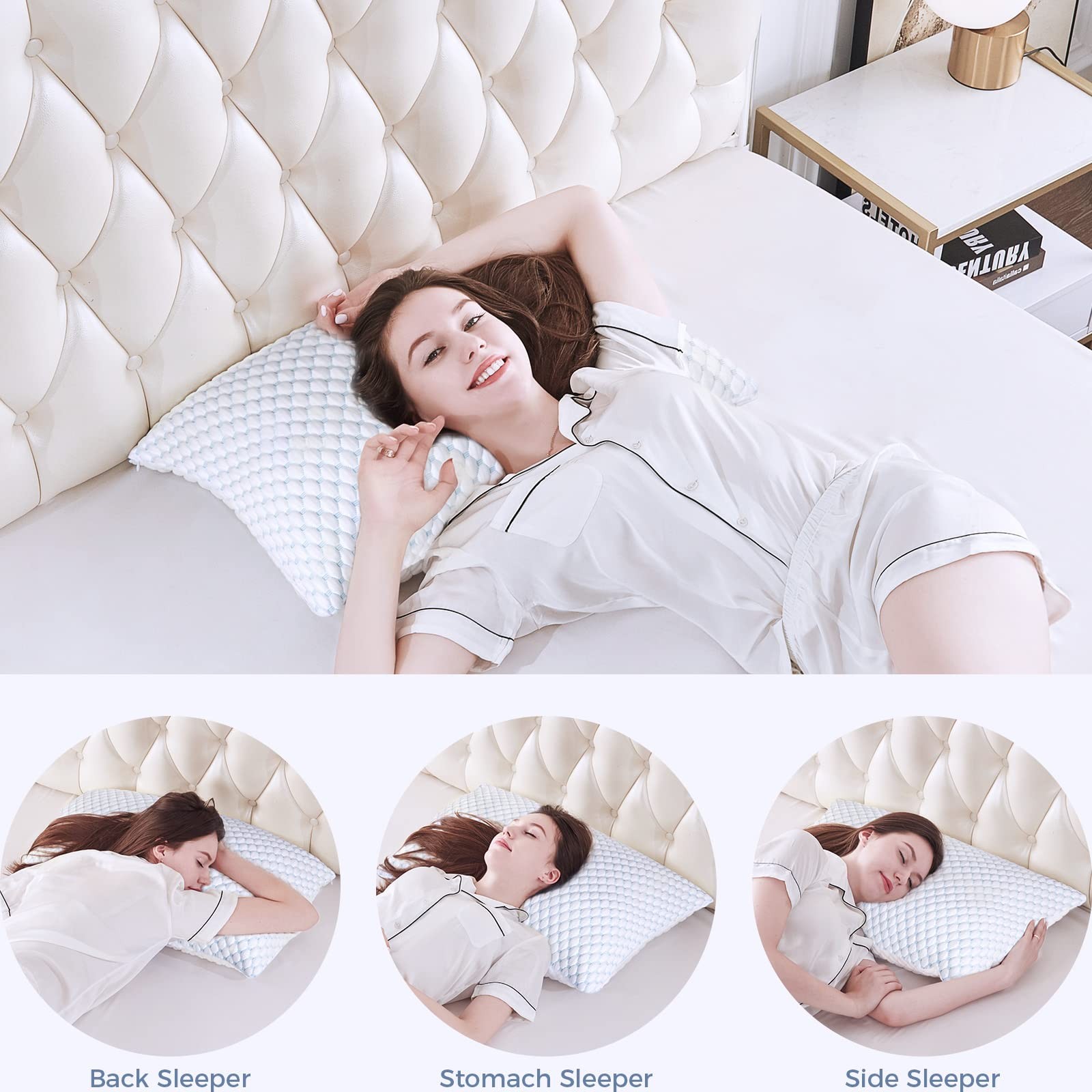 Cooling Adjustable Shredded Memory Foam Pillows Queen Size Set of 2 - Tempera...