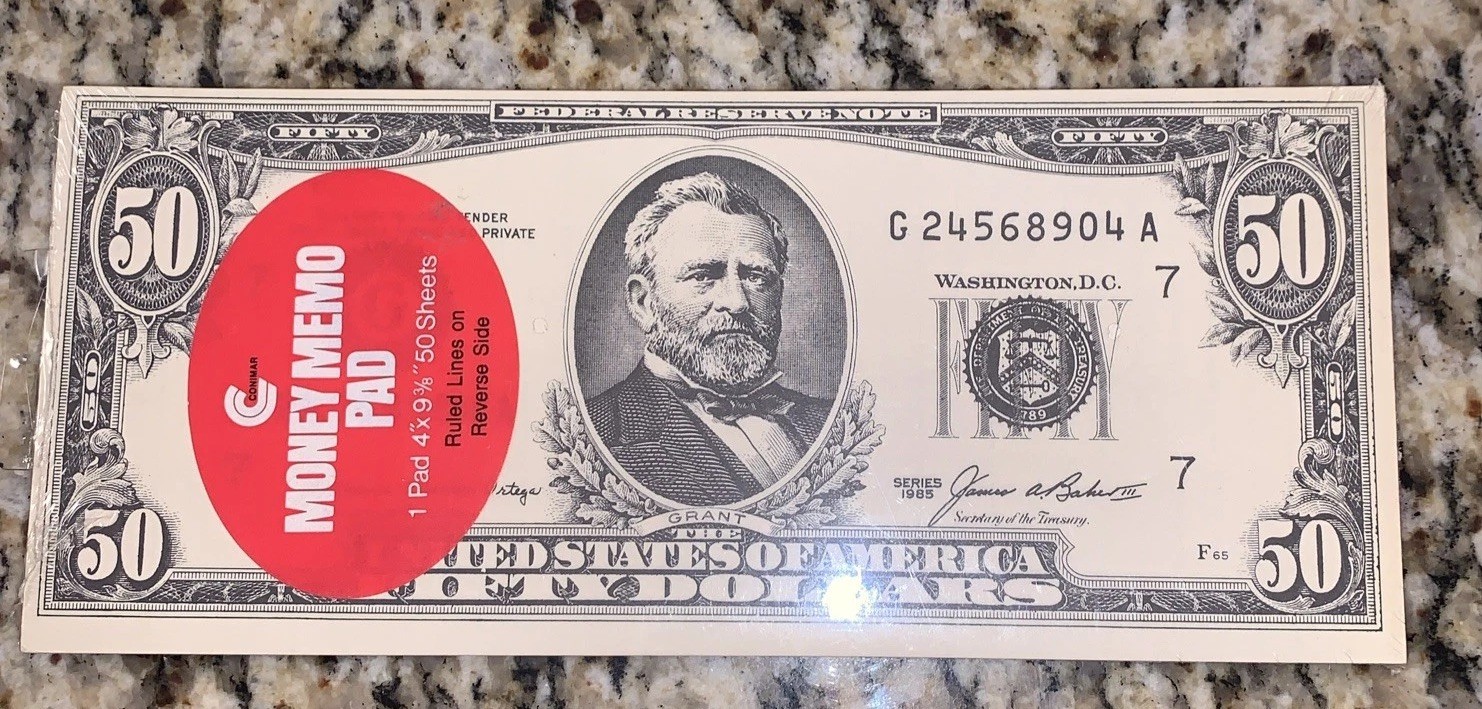 President Ulysses S Grant 50 Dollar Bill Money Memo Lined Writing Pad Note Pad