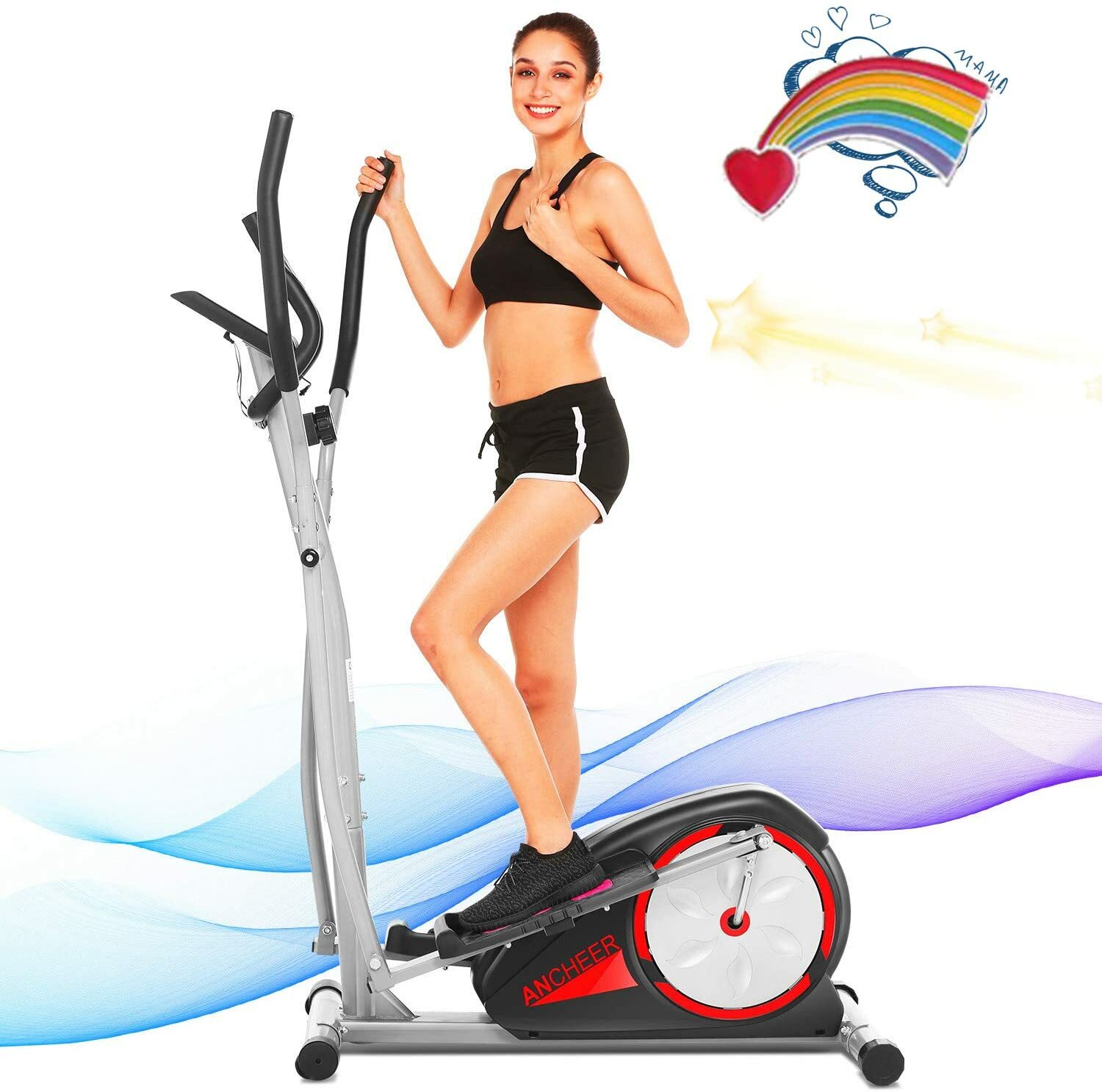 ANCHEER Magnetic Elliptical Exercise Training Machine with LCD Monitor Home Gym