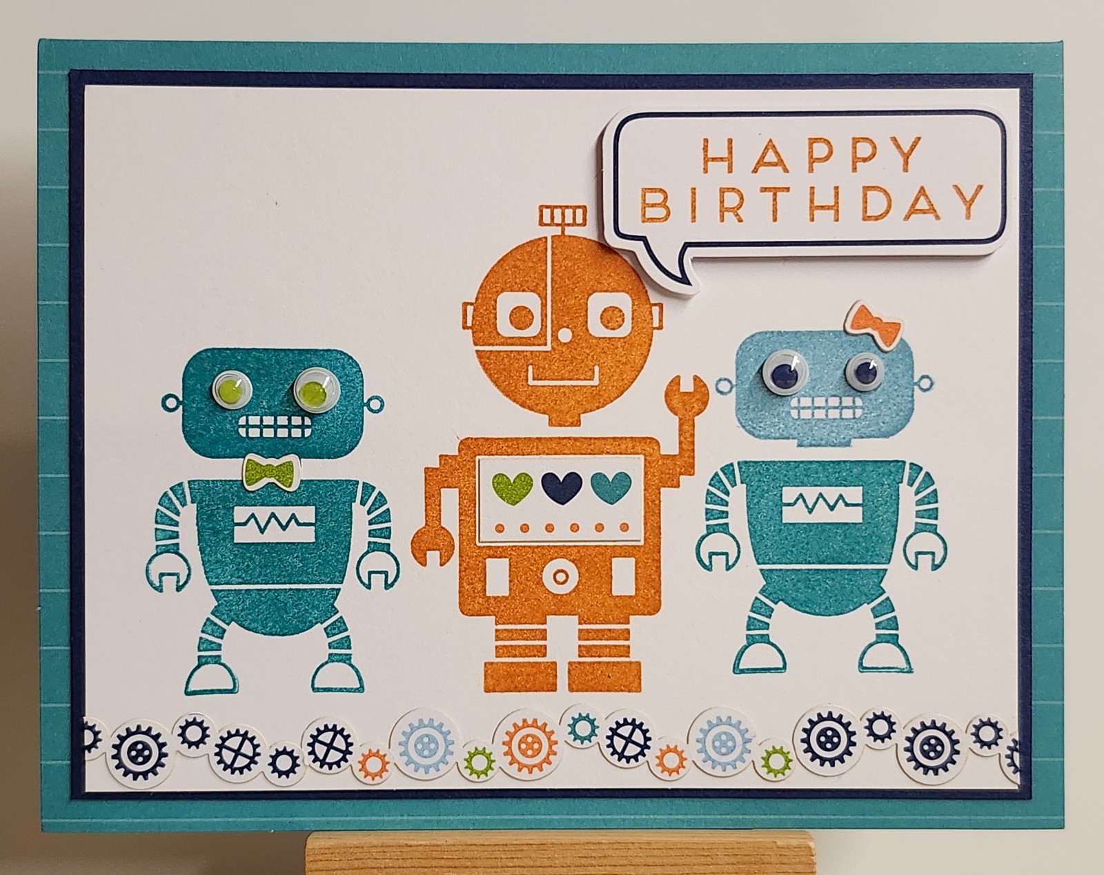 Stampin Up * HAPPY BIRTHDAY * CARD KIT- Makes 4, ROBOT BUDDIES, GOOGLY EYES!