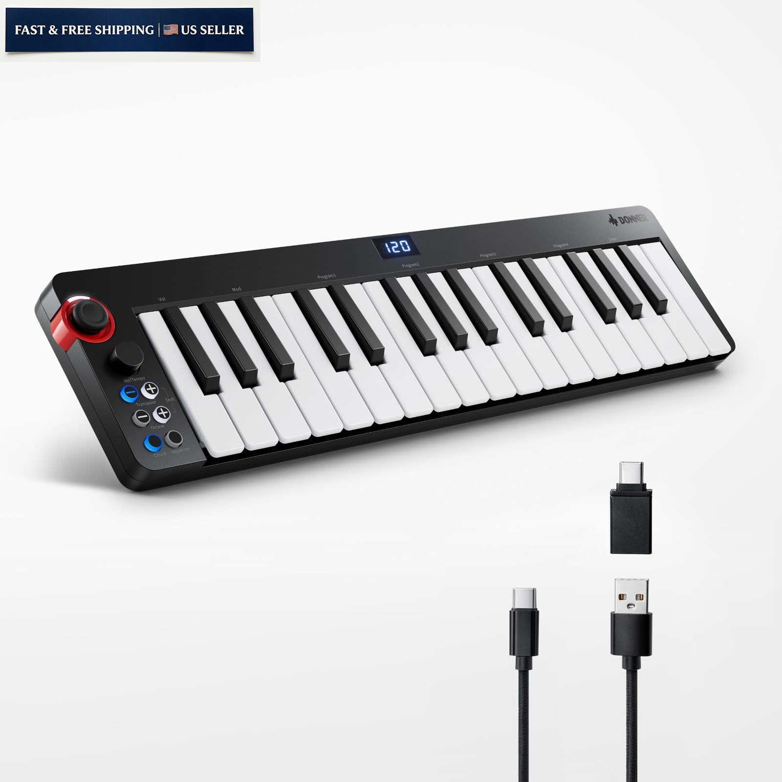 Donner N-32 MIDI Keyboard, Small USB Controller N-32, Black and White
