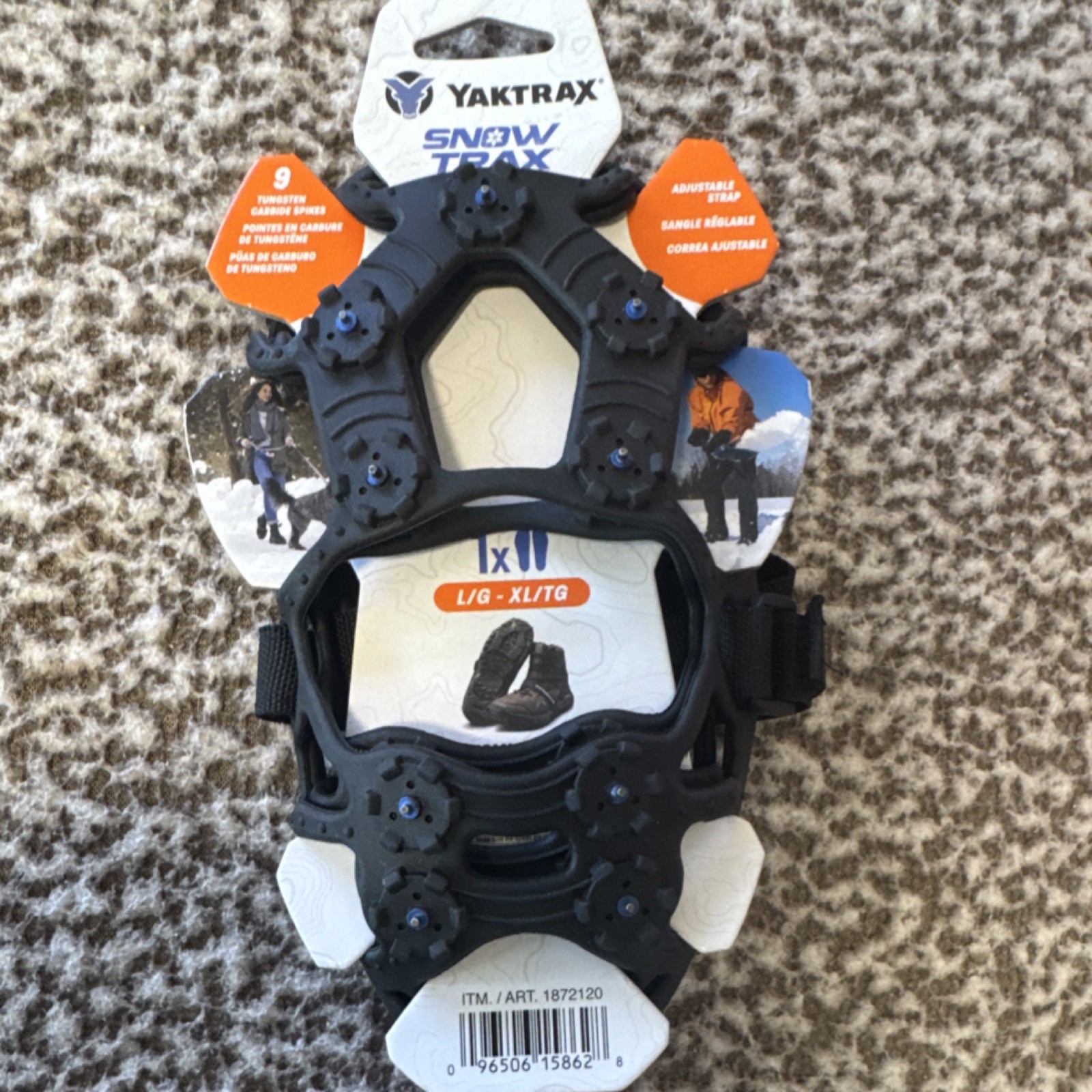Yaktrax Traction Device L/XL Black Tungsten Carbide Spikes Adjustable Strap