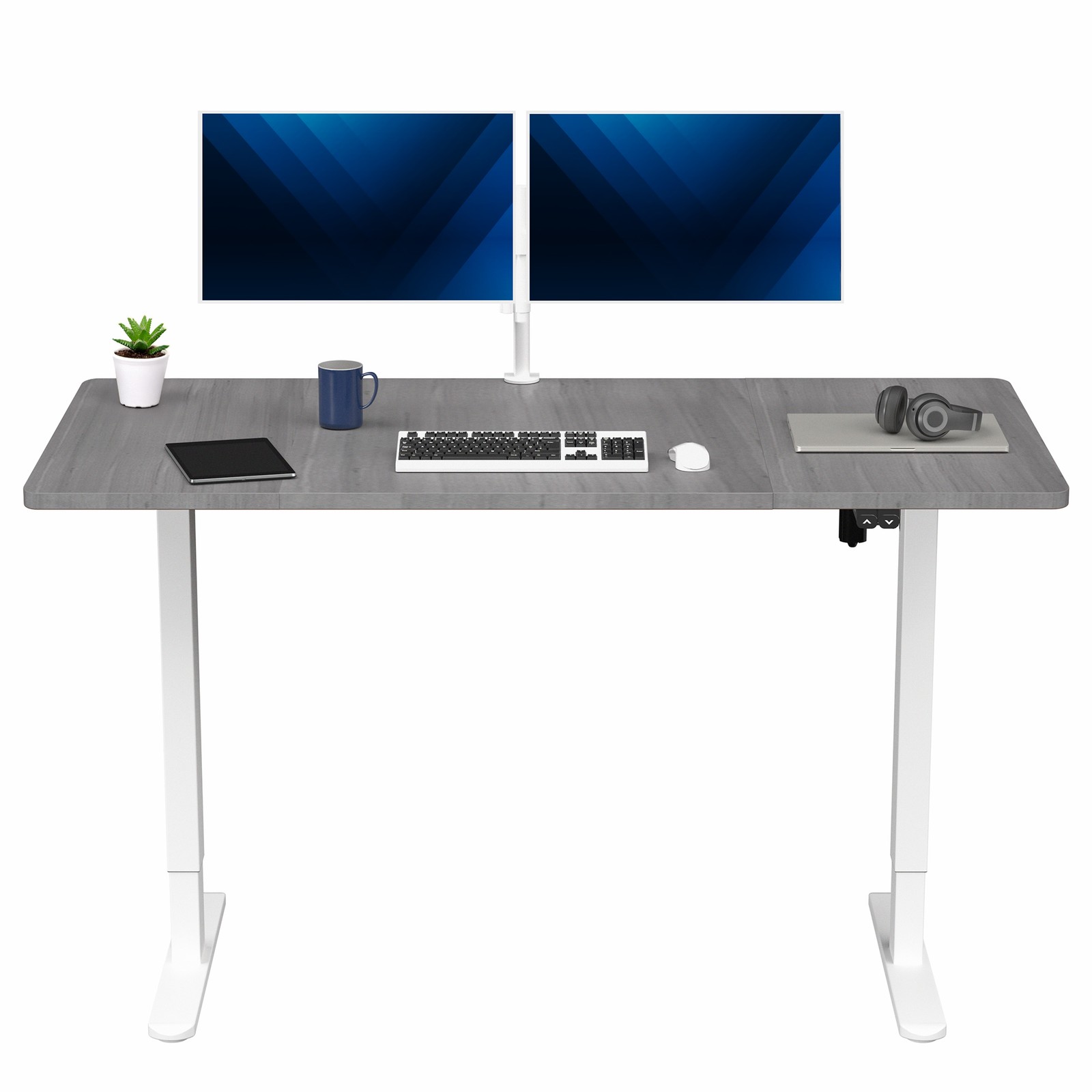 VIVO Electric 60” x 30” Stand Up Desk, Dark Gray Table Top, White Frame