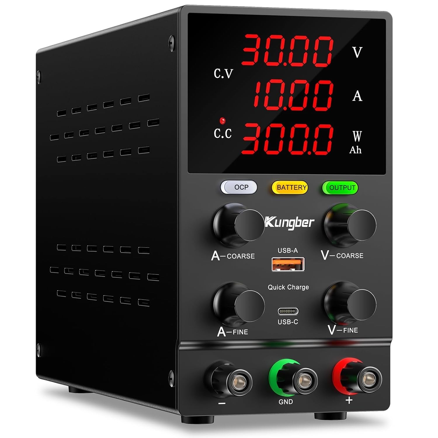 30V 10A Adjustable DC Power Supply with Intelligent Charging & USB Interface