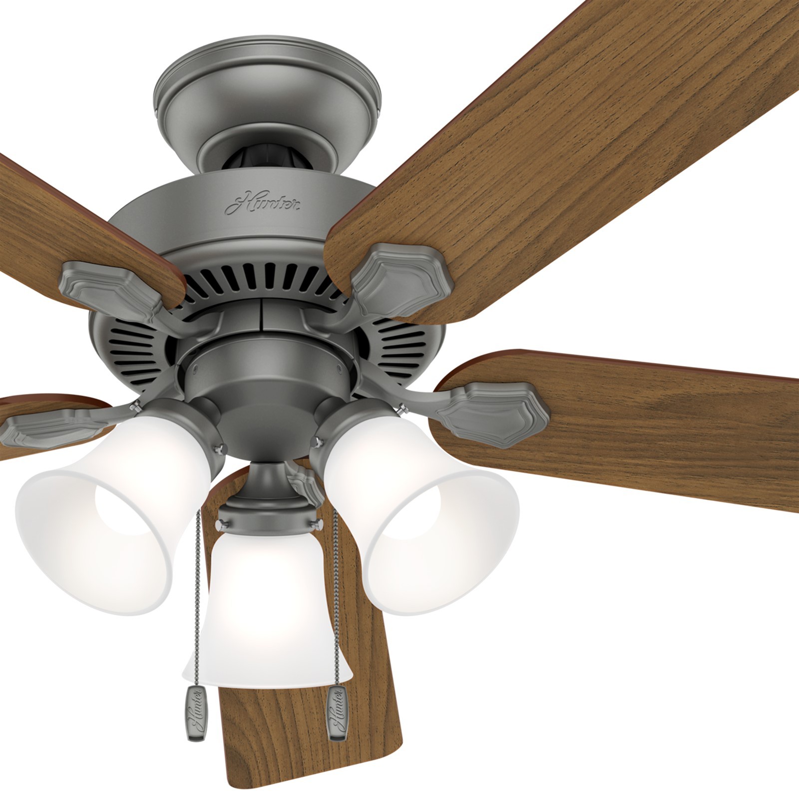 Hunter Fan 52 inch Matte Silver Indoor Ceiling Fan with Light and Pull Chain