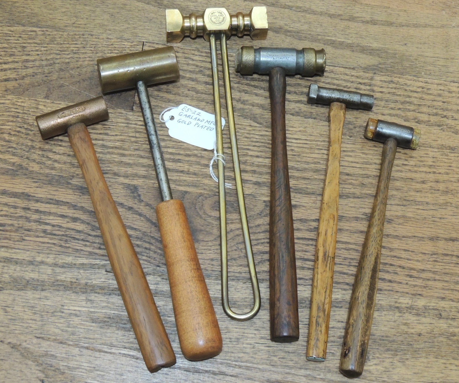 ASSORTED SMALL DOUBLE FACED HAMMER LOT-STANLEY-GARLAND-OLIVER-ANTIQUE HAND TOOL