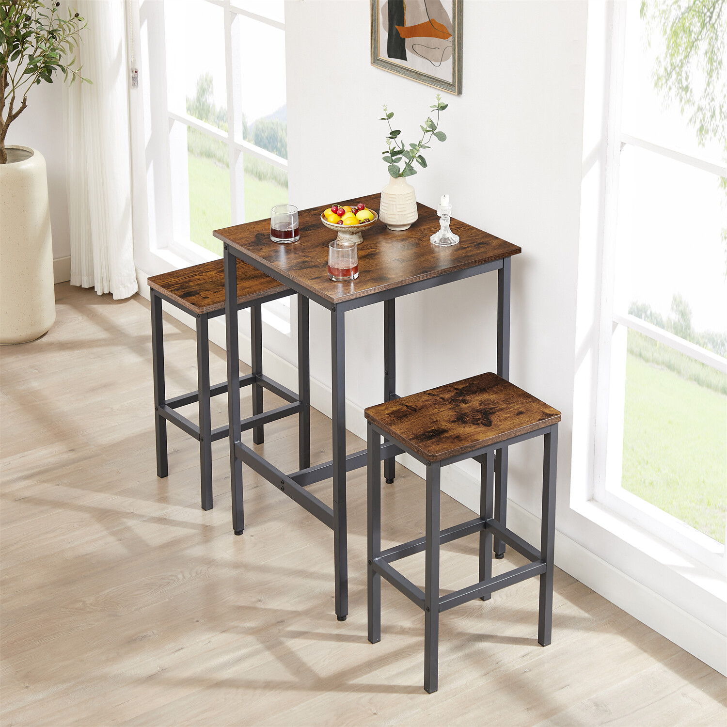 3 Piece Bar Table Set Counter Height Kitchen Dining Table w/ 2 Bar Stools US
