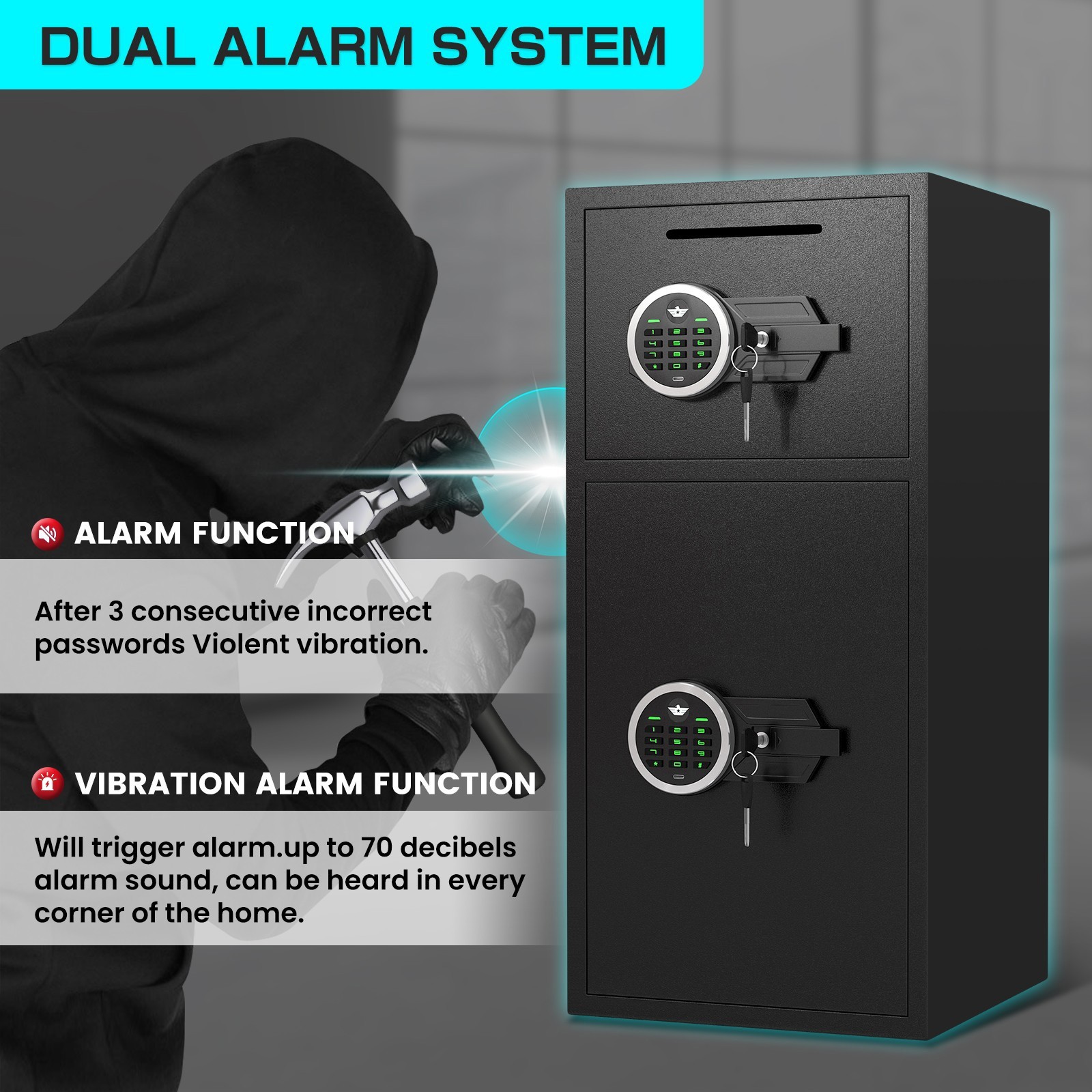 6.5 Cub Large Secure Home Safe Box with Digital Lock and Deposit Slot for office