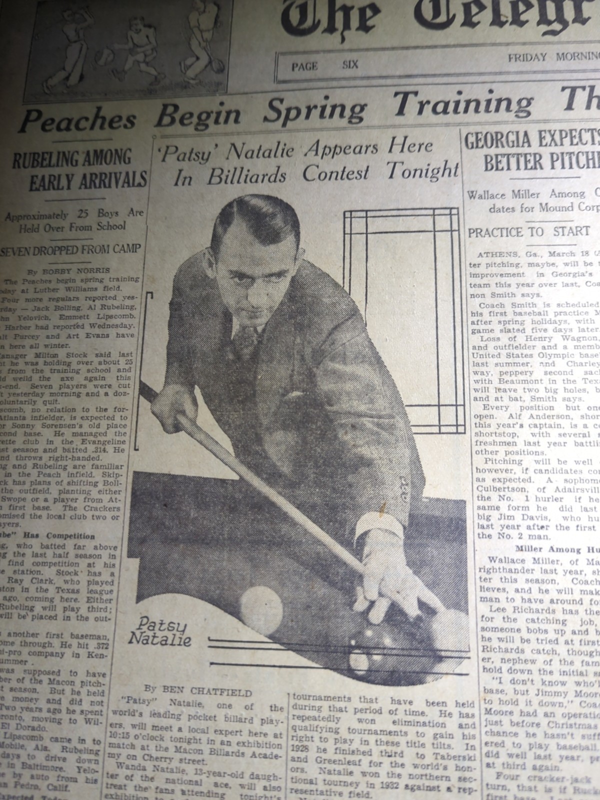 MAR 19, 1937 NEWSPAPER #2169- "PATSY" NATALIE, POCKET BILLIARDS PLAYER
