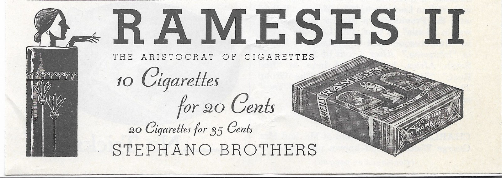 Vintage  1930's Tobacco - Rameses II Cigarettes - Stephano Brothers - 1932 AD