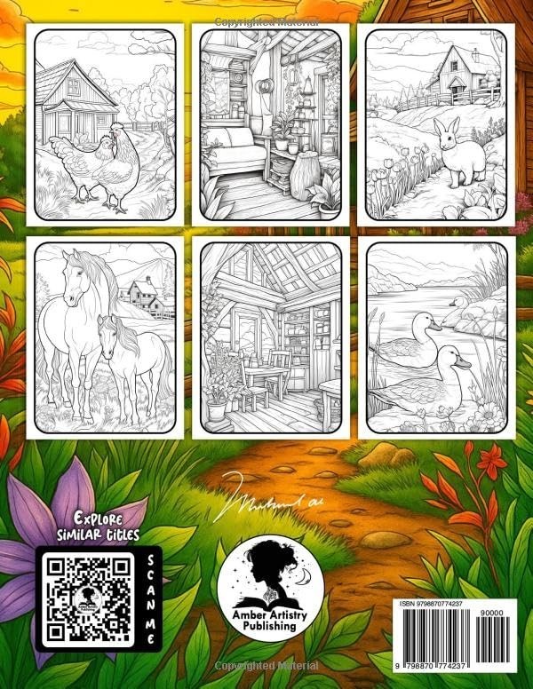 Country Farm Coloring Book For Adults: 50 Intricate Coloring Pages, Idyllic....