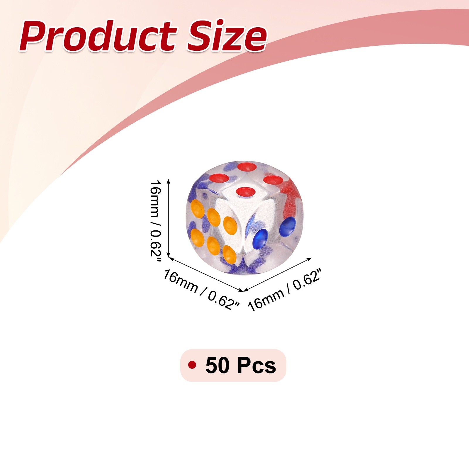 50Pcs Translucent Polyhedral Dice 16mm Square Dice W Rounded Edge, Multicolor