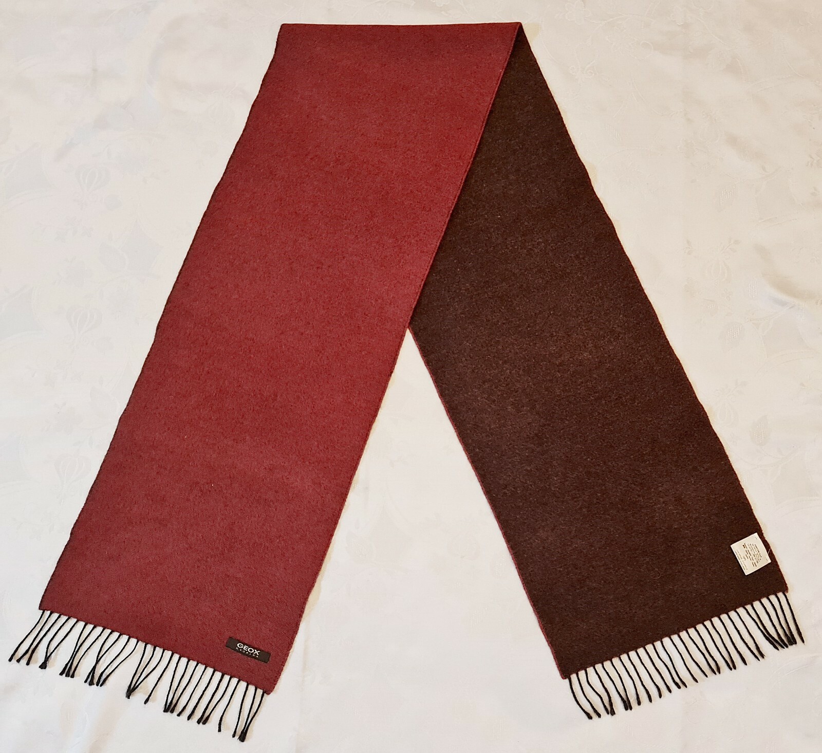 SCARF VINTAGE AUTHENTIC GEOX SOLID TWO COLORED BROWN BRICK WOOL LONG MENS FRINGE