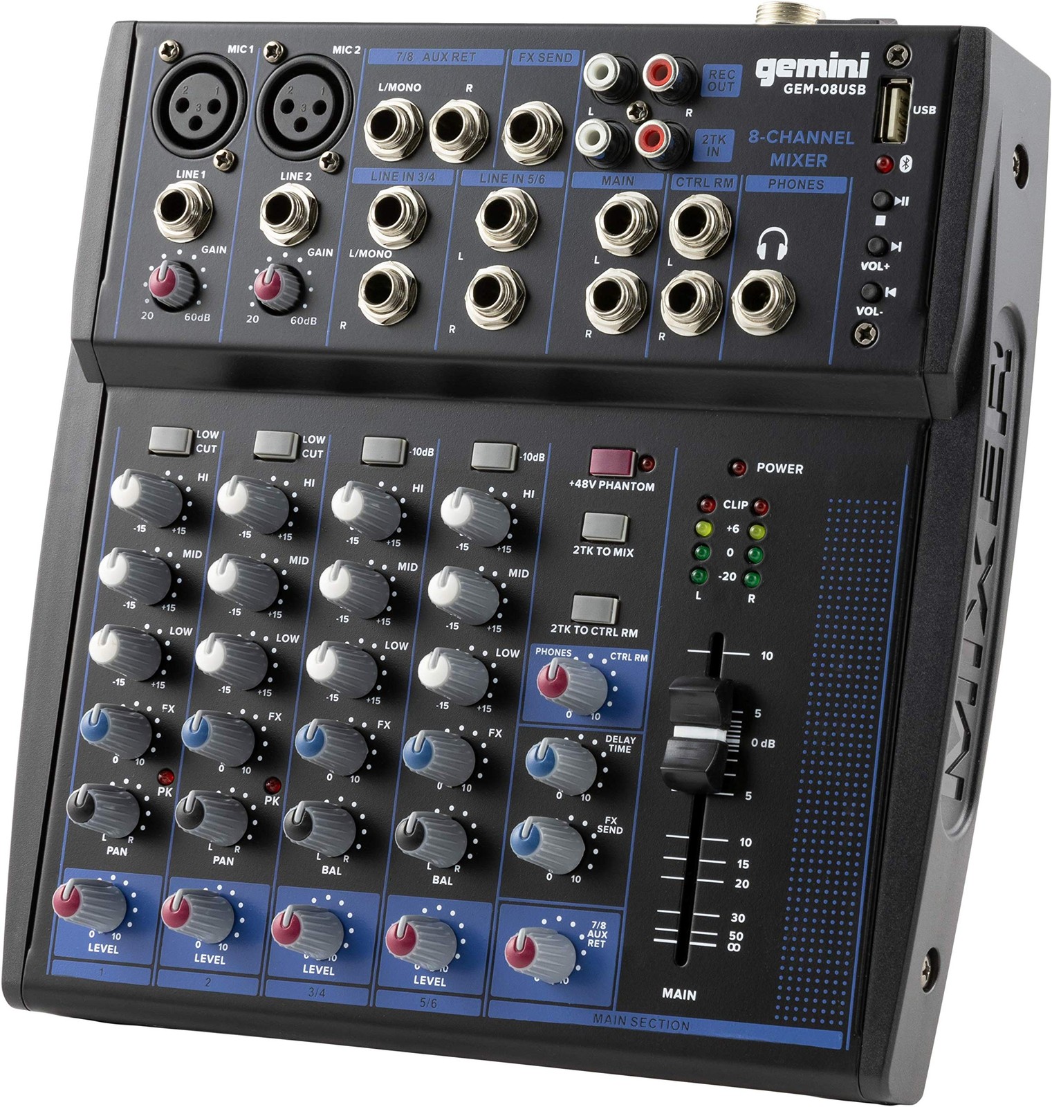 Gemini 8-Channel Bluetooth Audio Mixer with USB & FX 8 Channel, Black