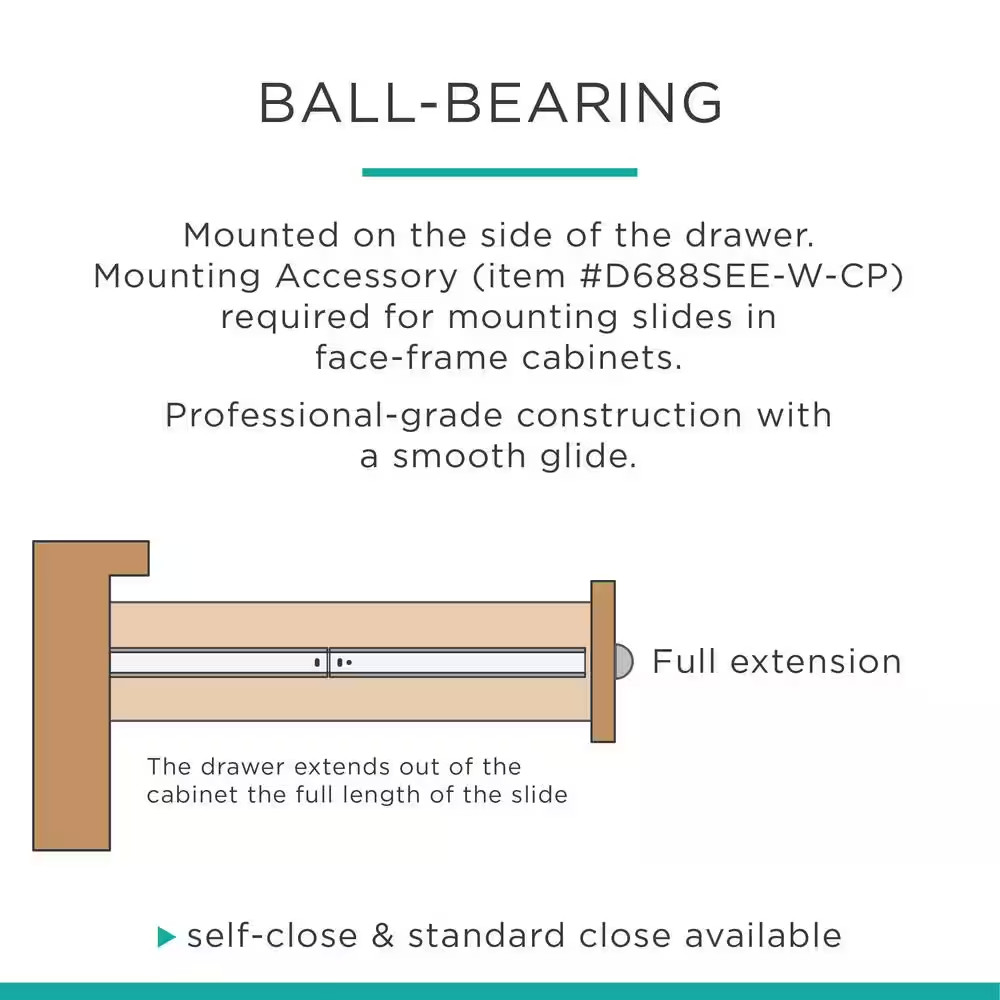 1 Pair 18 In. Self-Closing Bottom Mount Drawer Slide Set 1-Pair (2 Pieces)