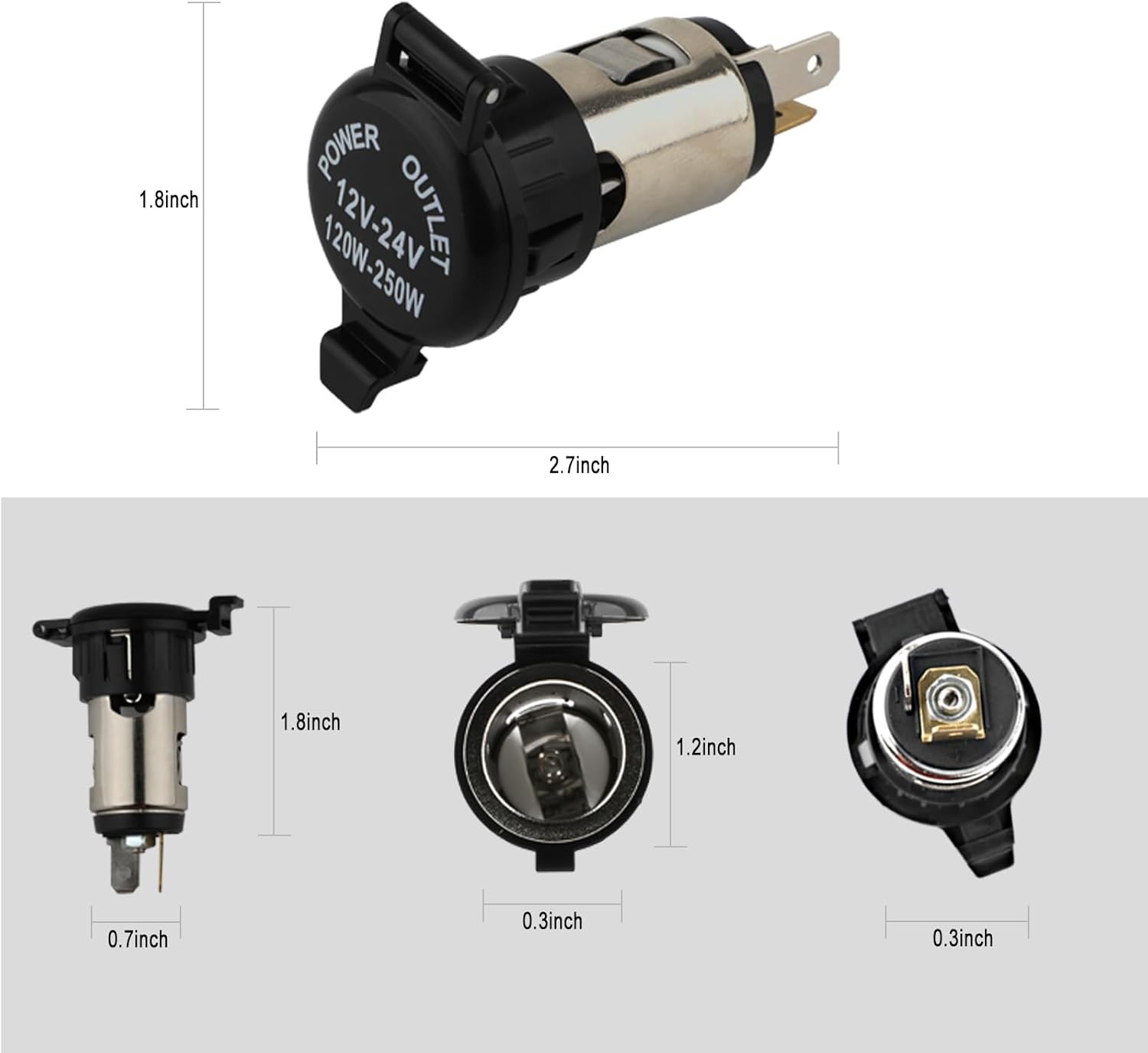 Cigarette Lighter Socket, DC 12V Car Lighter,12 Volt Female Power 3