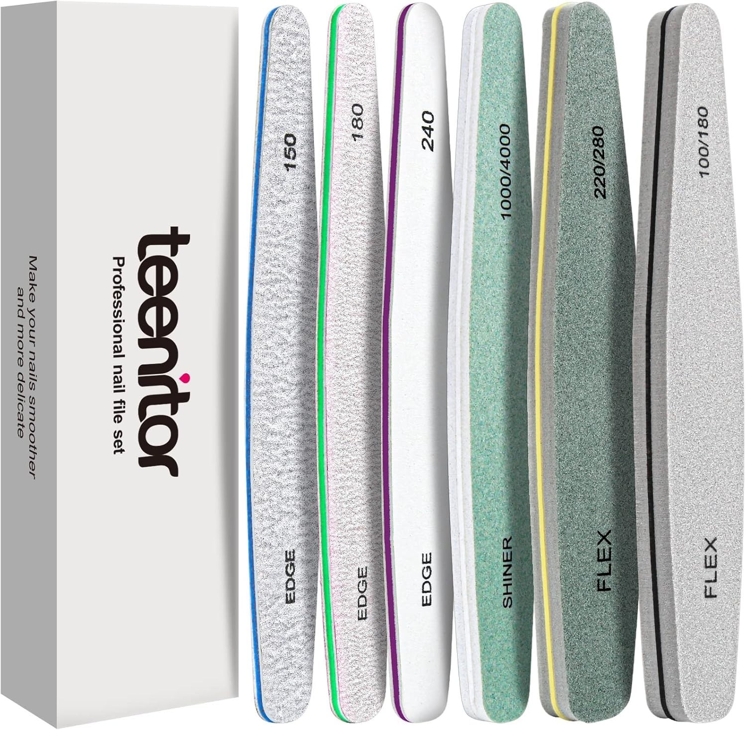 Teenitor Nail File Nail Buffer 6 pcs Nail Files and Buffers for Natural Nails