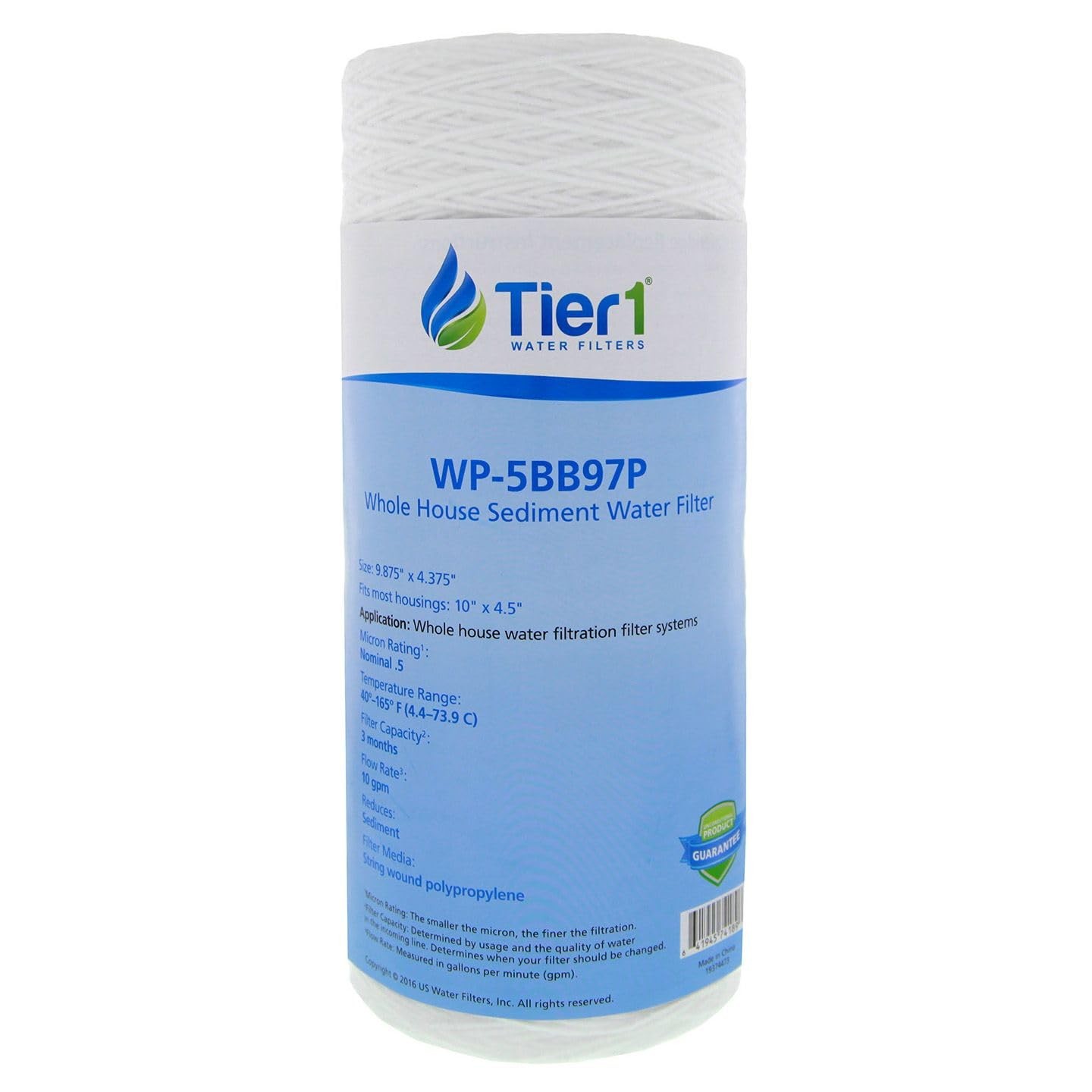 10 x 4.5 Inch 0.5 Micron String Wound Polypropylene Sediment Tier1 Water Filter